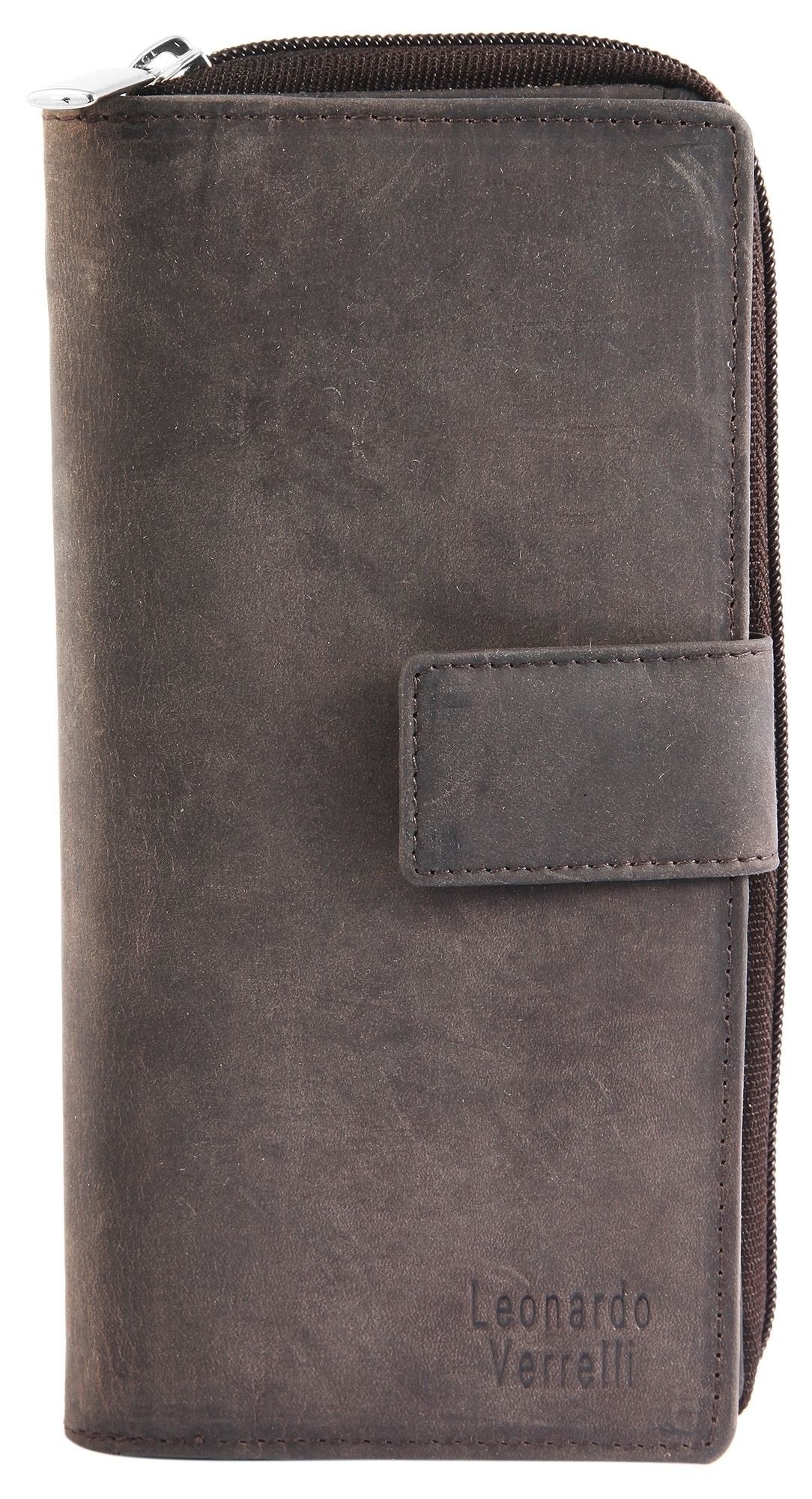 Leonardo Verrelli Echt Leder Damengeldbörse in dunkelbraun, RFID
