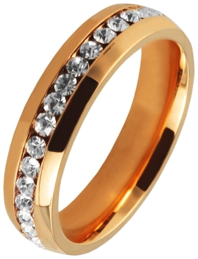 Akzent Damen-Ring aus Edelstahl, roségoldfarbig, Similibesatz, Gr. 62