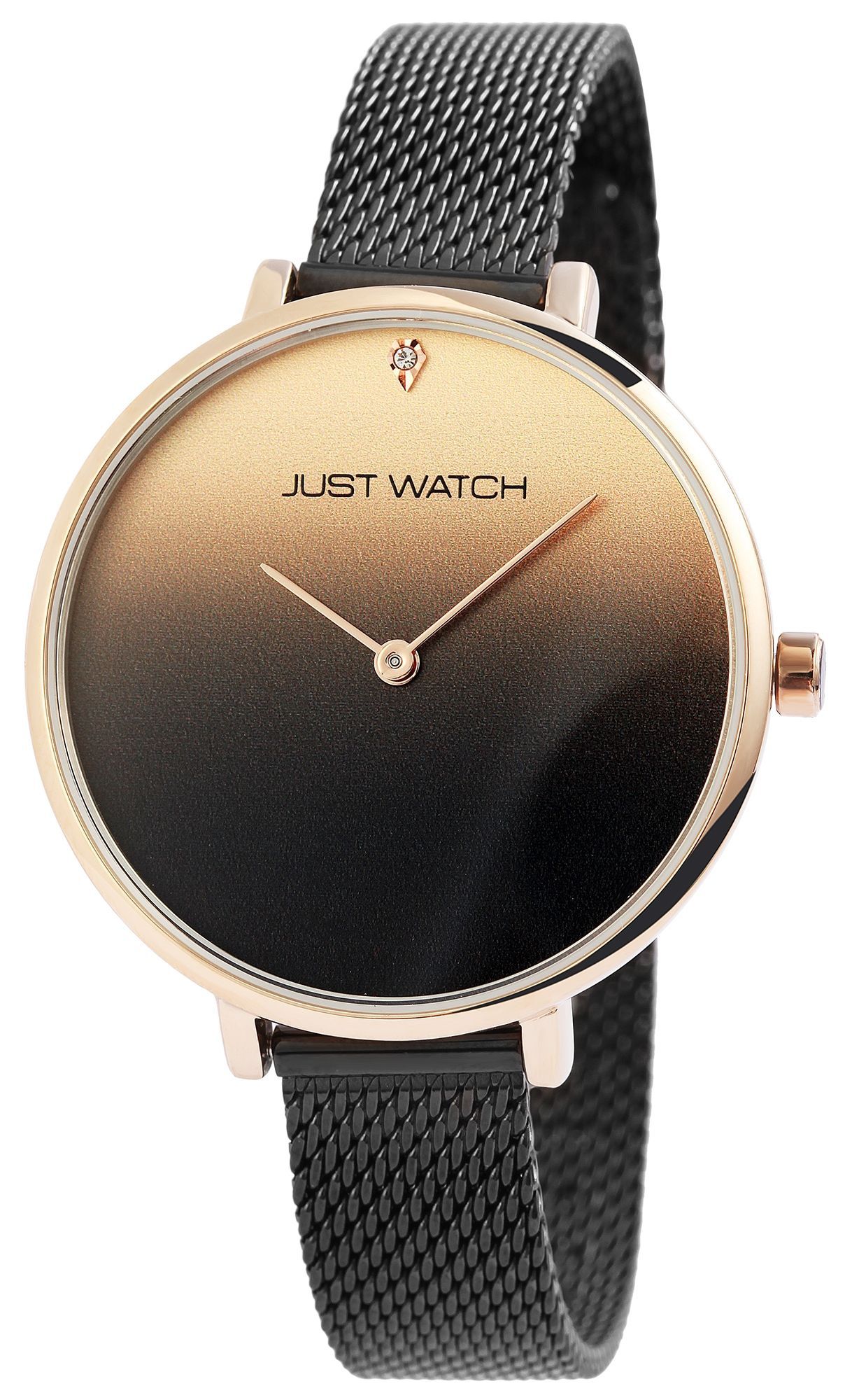 Just Watch Damenarmbanduhr, Edelstahlband, schwarz/roségoldfarben