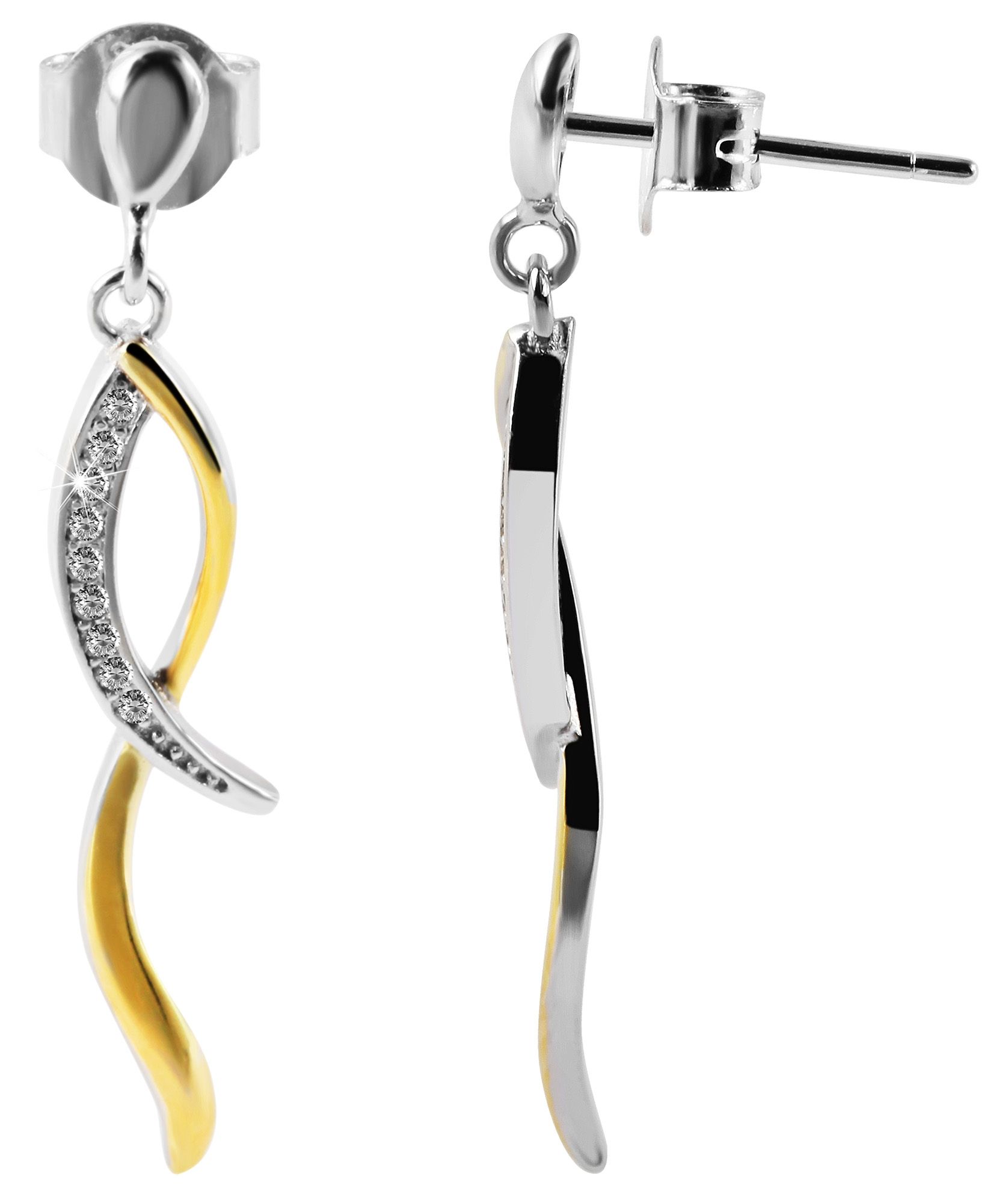 925/- Echt Silber Ohrhänger "Tierra" mit Zirkoniabesatz, bicolor