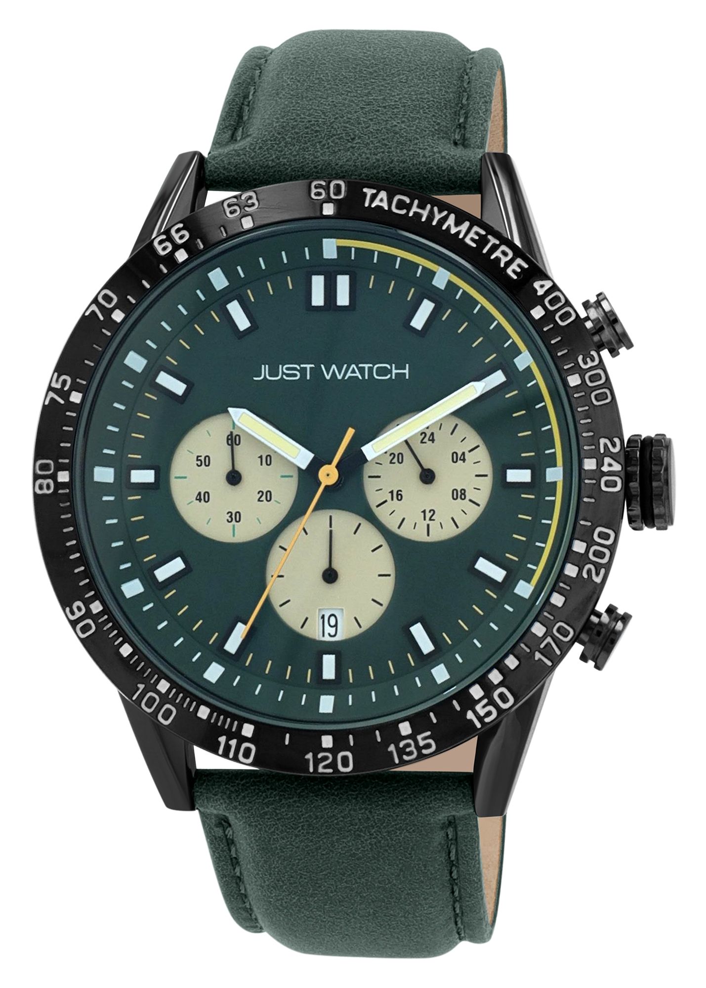 Just Watch Herrenchronograph mit Lederarmband, 5 ATM, grün