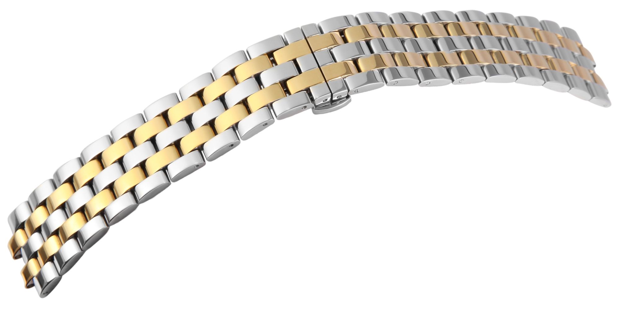 Edelstahl-Uhrenarmband, bicolor, Butterfly-Faltschließe, 22 mm