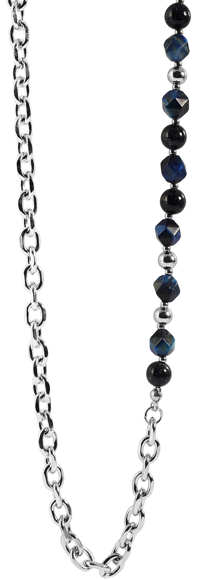 "Gael" Akzent Edelstahl Kette mit blauen Tigerauge und Glassteinen