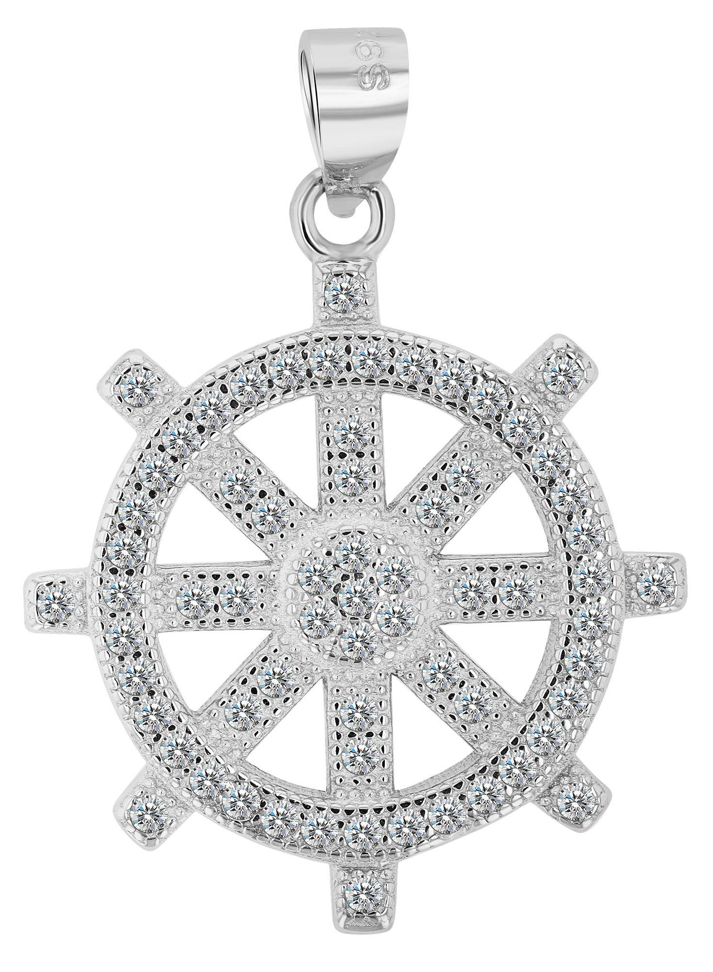 "Wiebe" - Steuerrad Anhänger aus 925er Echt Silber mit weißem Besatz