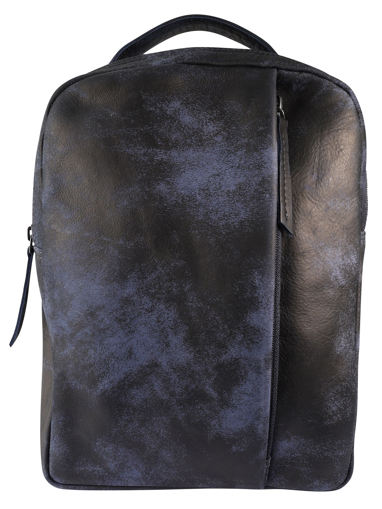 Leonardo Verrelli, Echtleder Rucksack/Sling Bag, Reißverschluss, verstellbare Riemen, blau/schwarz