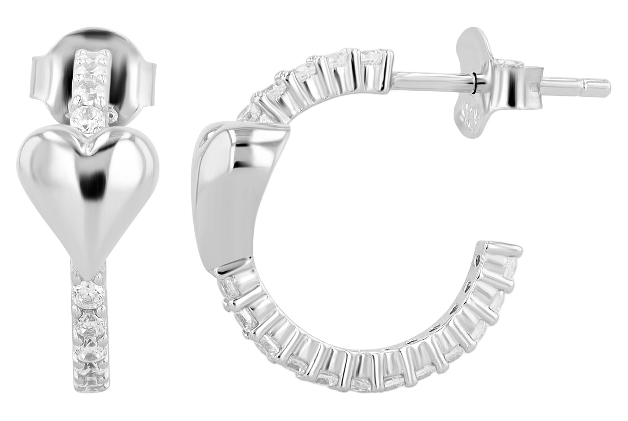 "Ana" 925/- Echt Silber Halbcreole mit Stecker, silberfarben rhodiniert, Herz, Zirkonia