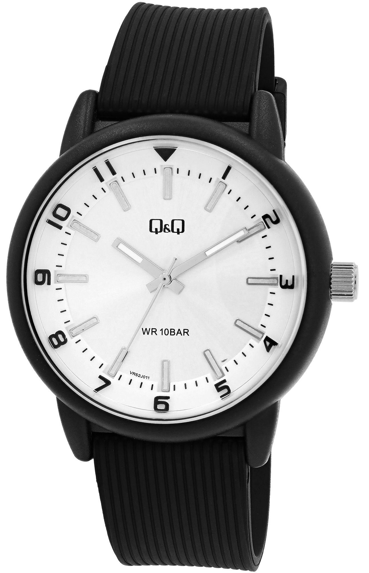 Q&Q Herrenuhr, Kunststoff, Silikonarmband, schwarz/silberfarben, 10 ATM, Ø 42 mm