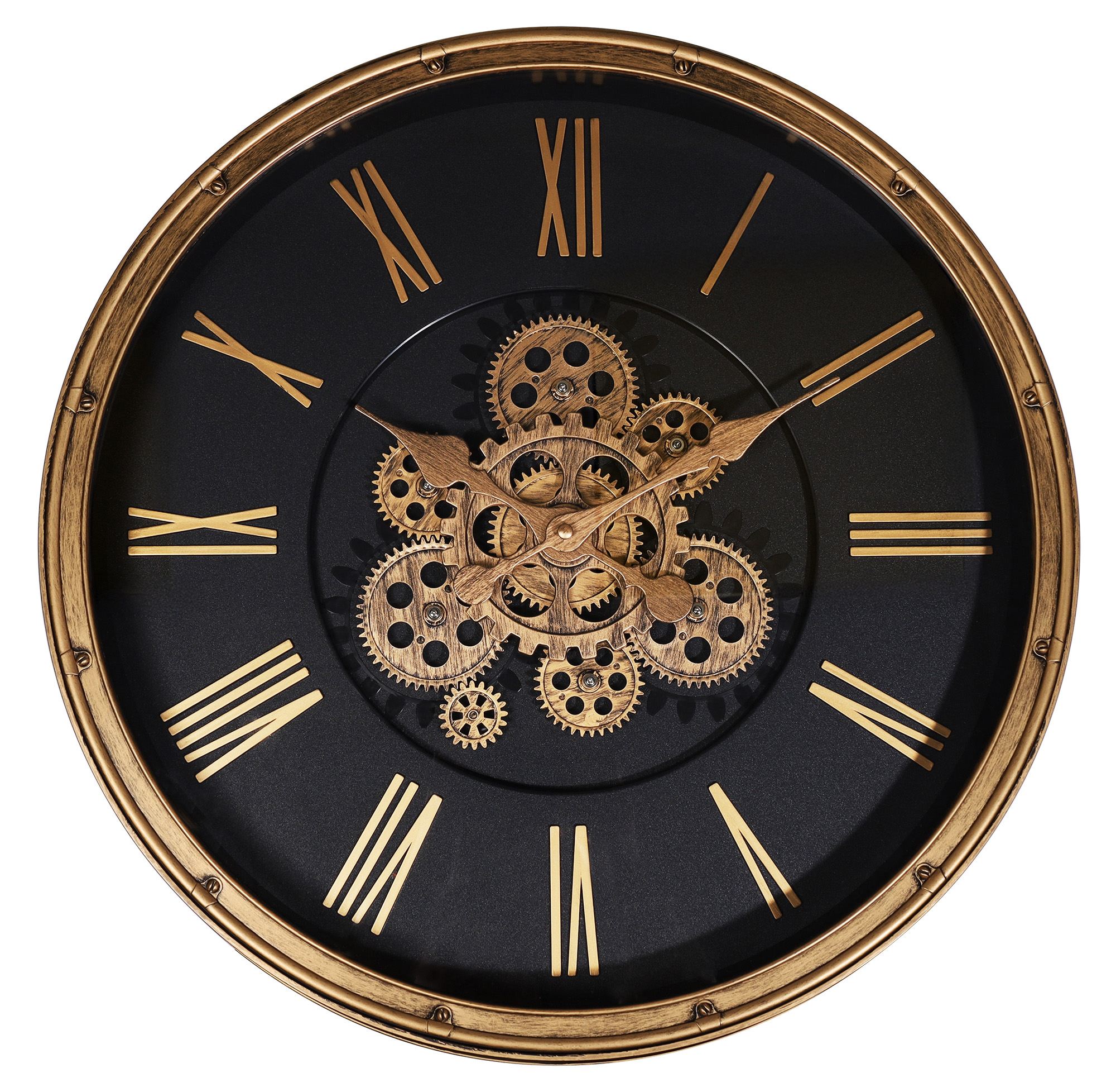 Skelett-Wanduhr im Industrial-Vintage-Look, Ø 50,5 cm, rosegoldfarben/ schwarz