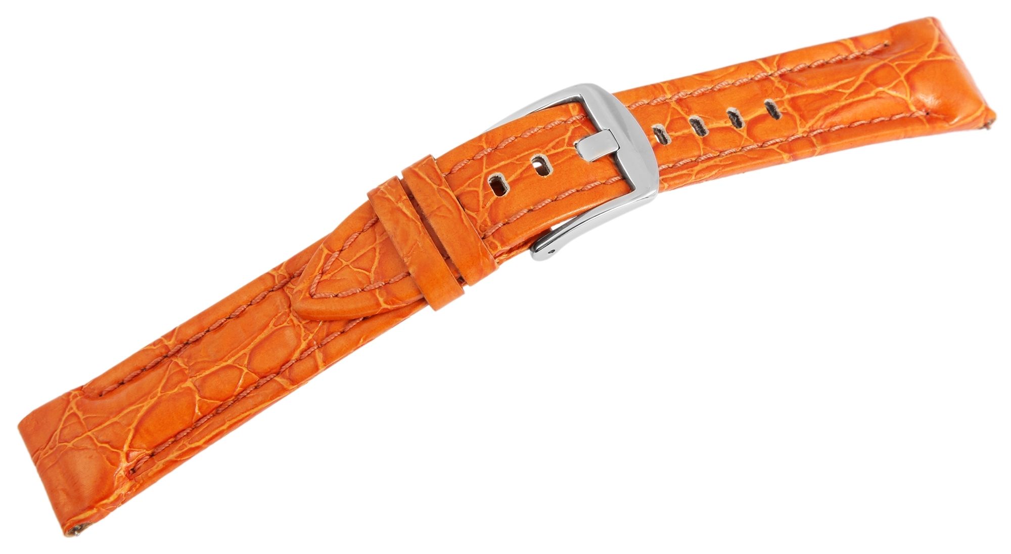 Echtleder-Uhrenarmband, orange, Schlangenoptik, 20 mm