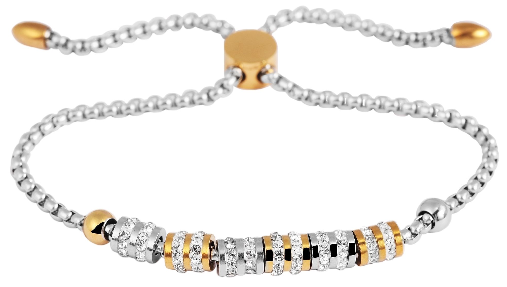 Akzent Armband, Edelstahl, Similibesatz, silberfarben/goldfarben