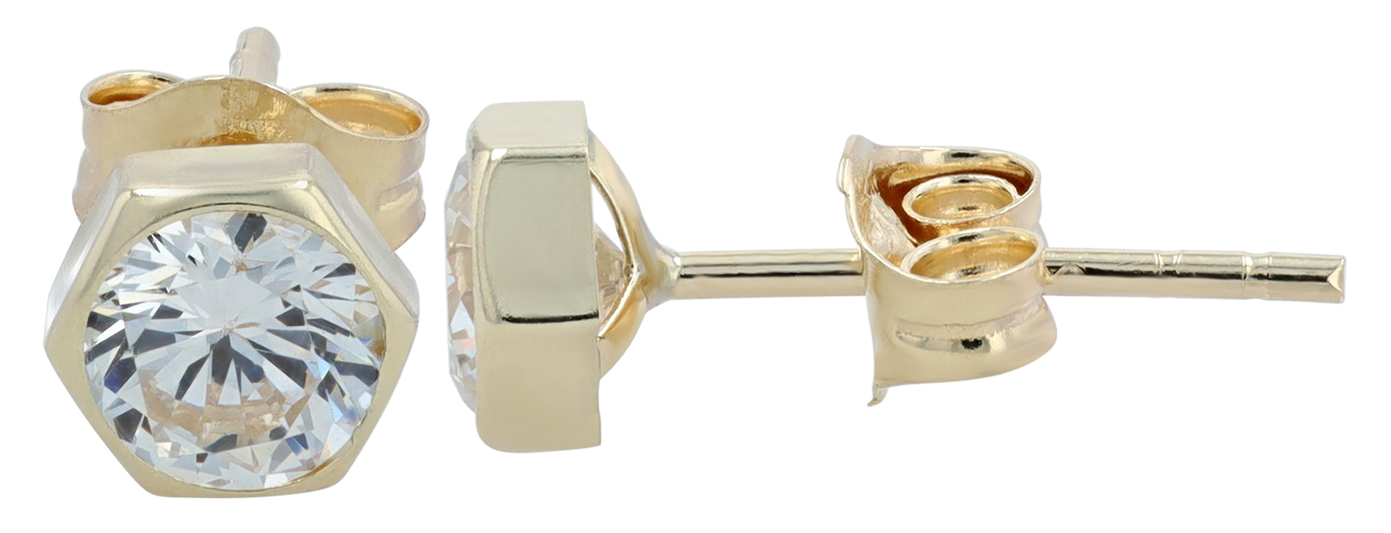 333/- Echt Gold "Inaya" Ohrstecker - Hexagon 3mm mit Zirkonia, Gelbgold, 8 Karat