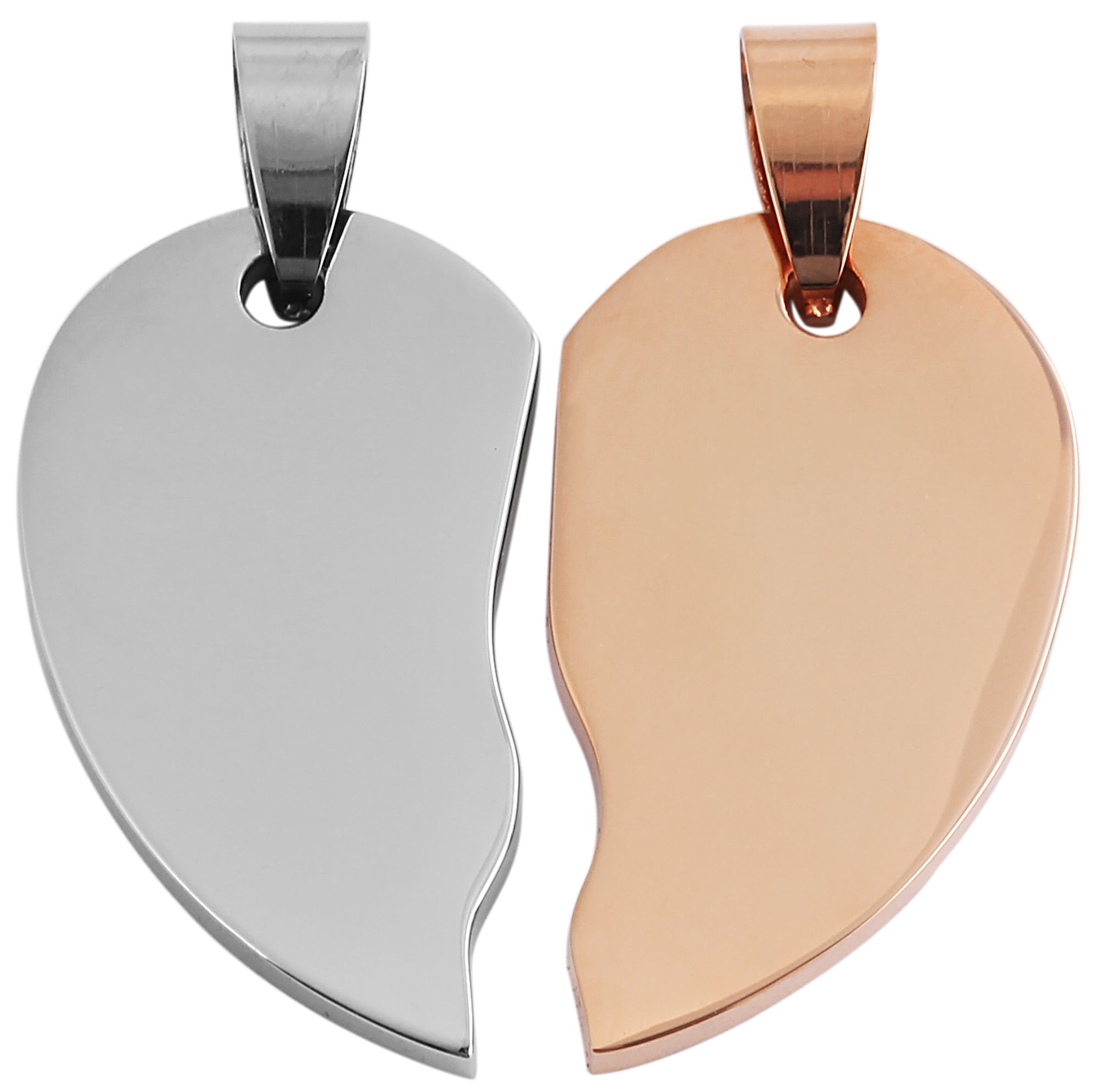 Akzent Edelstahl Partneranhänger, Gravur, herzförmig, silber- & roségoldfarben