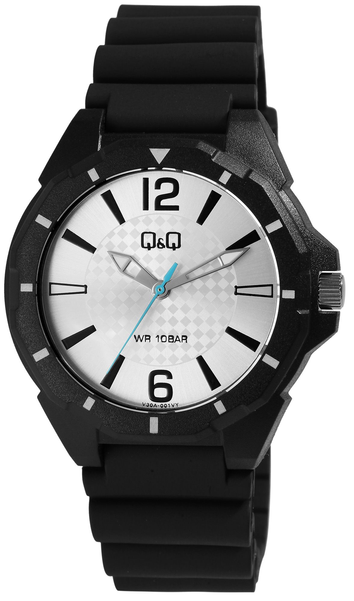 Q&Q Herrenuhr mit Resinband, Ø 43 mm, schwarz/silberfarben