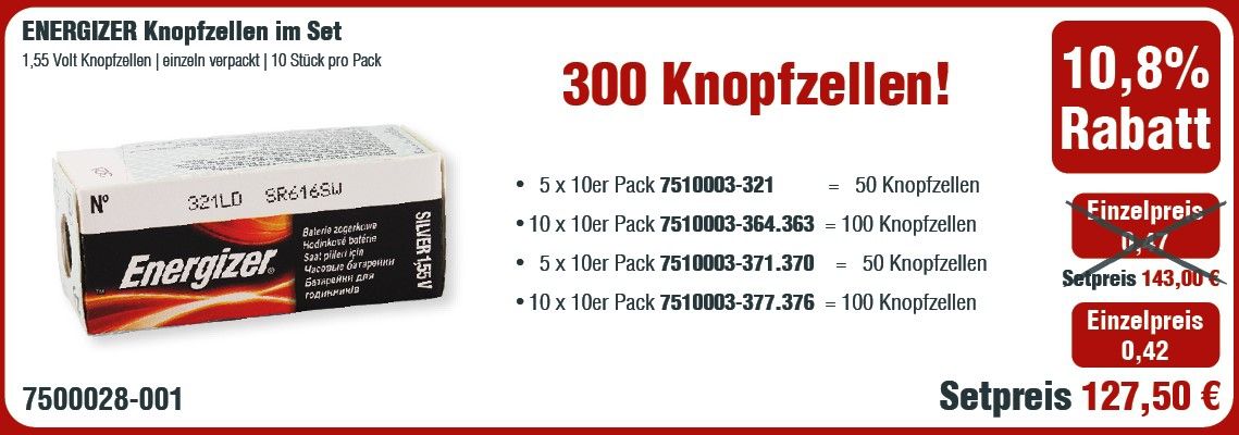 Energizer Aktionspaket Knopfzellen mit 321er, 364er, 371er, 377er
