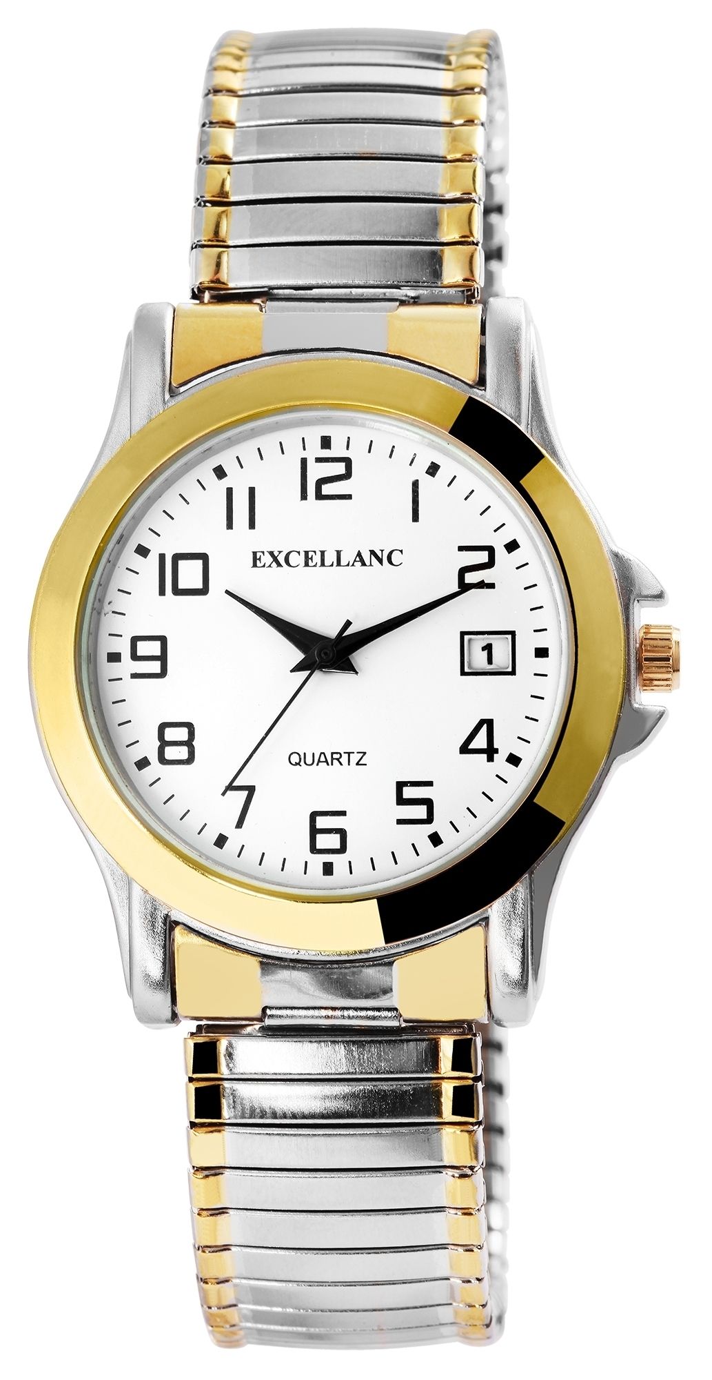 Excellanc Herrenuhr, Datumsanzeige, Edelstahlzugband, bicolor