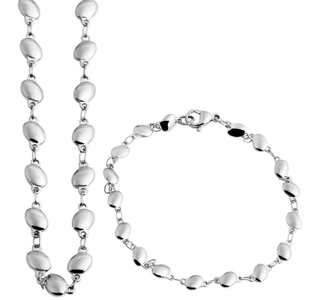 "Solair", Akzent Schmuckset, Edelstahl, Kette & Armband, poliert, silberfarben, 50 cm & 21 cm