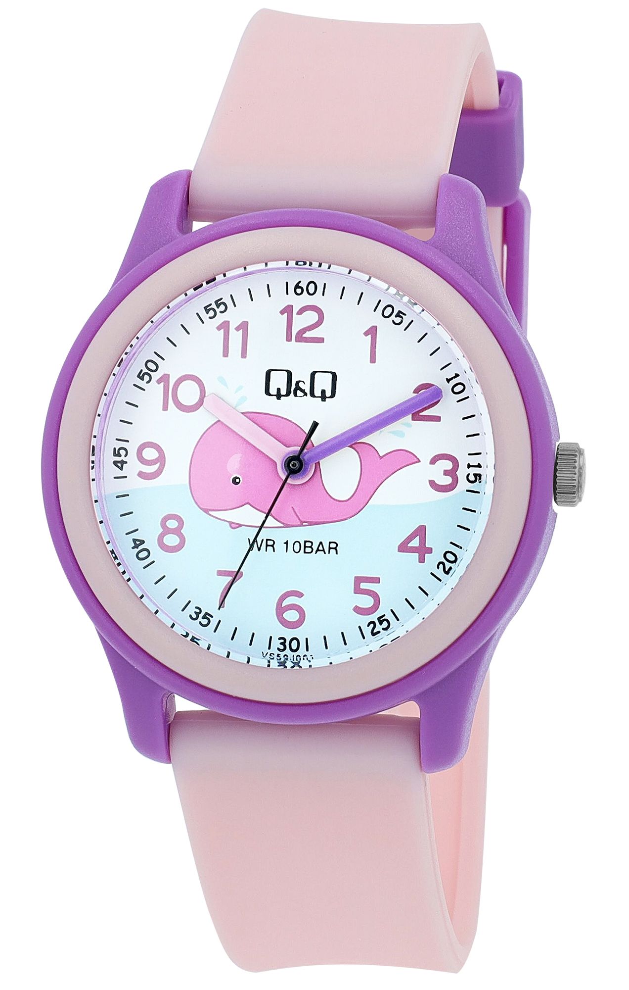 Q&Q Kinderuhr mit Silikonarmband, "Wal", 10 Bar, rosa
