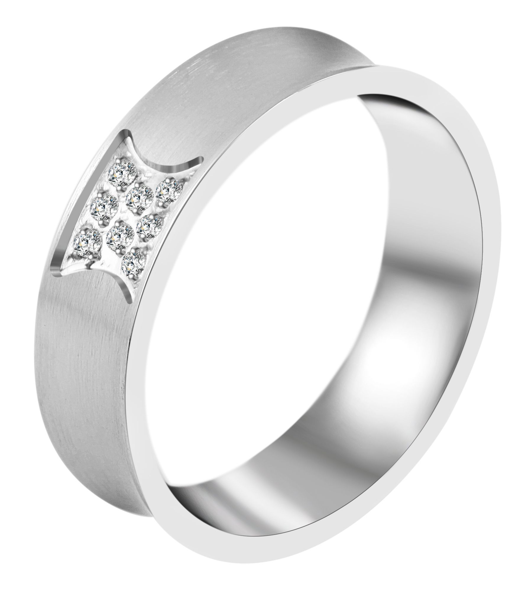 Akzent Partnerring für Damen, Edelstahl, Similibesatz, matt & silberfarben, Gr. 52