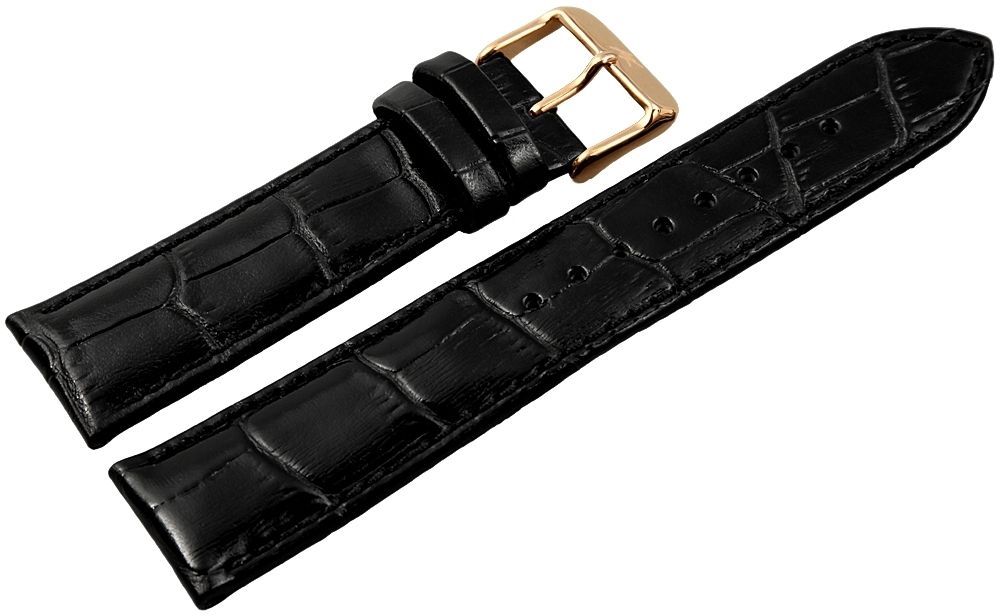 Echtleder-Uhrenarmband, schwarz, Krokooptik, 22 mm