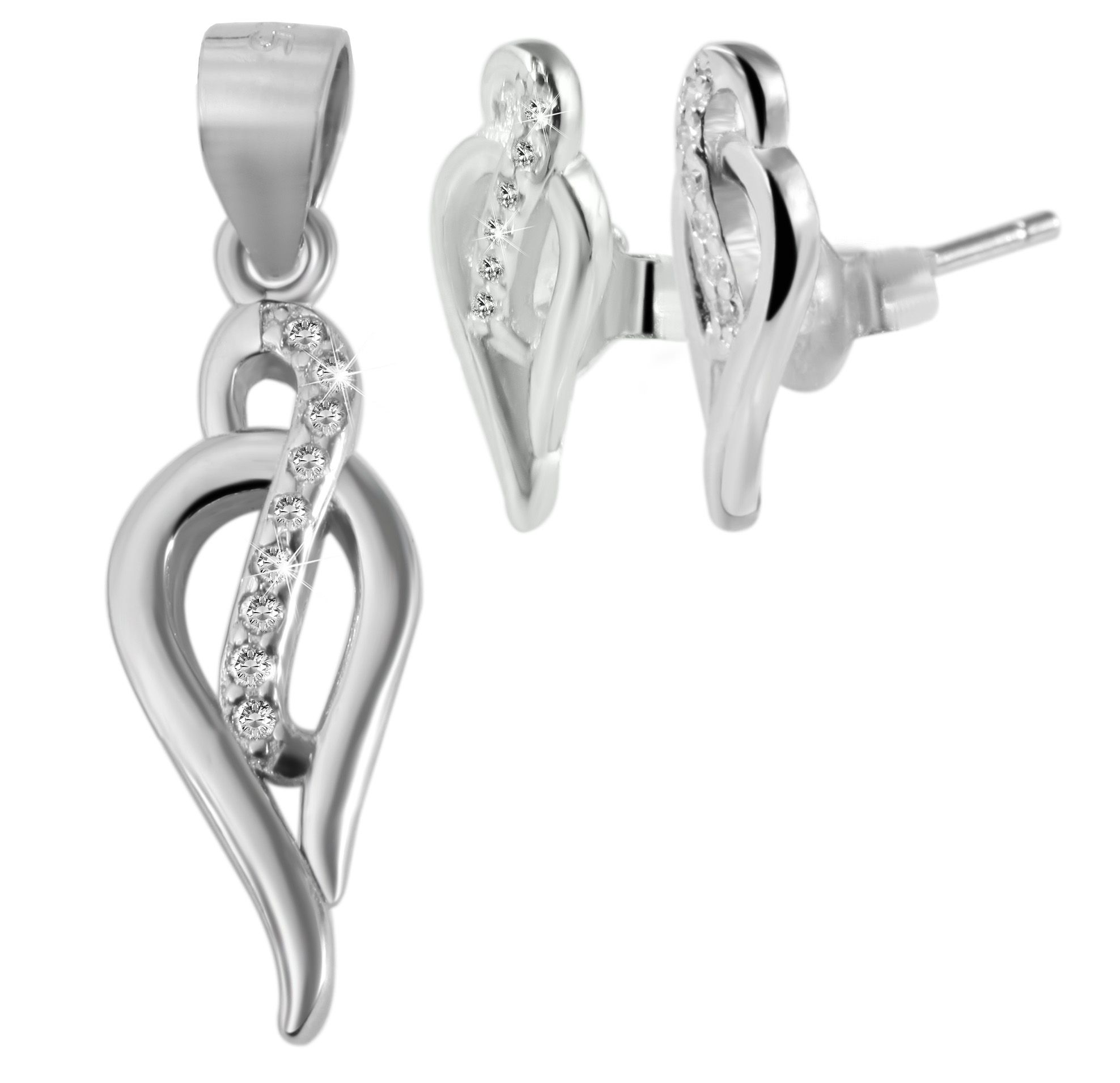 925/- Echt Silber Schmuckset "Cecilia" mit Ohrring und Anhänger, 925/rhodiniert