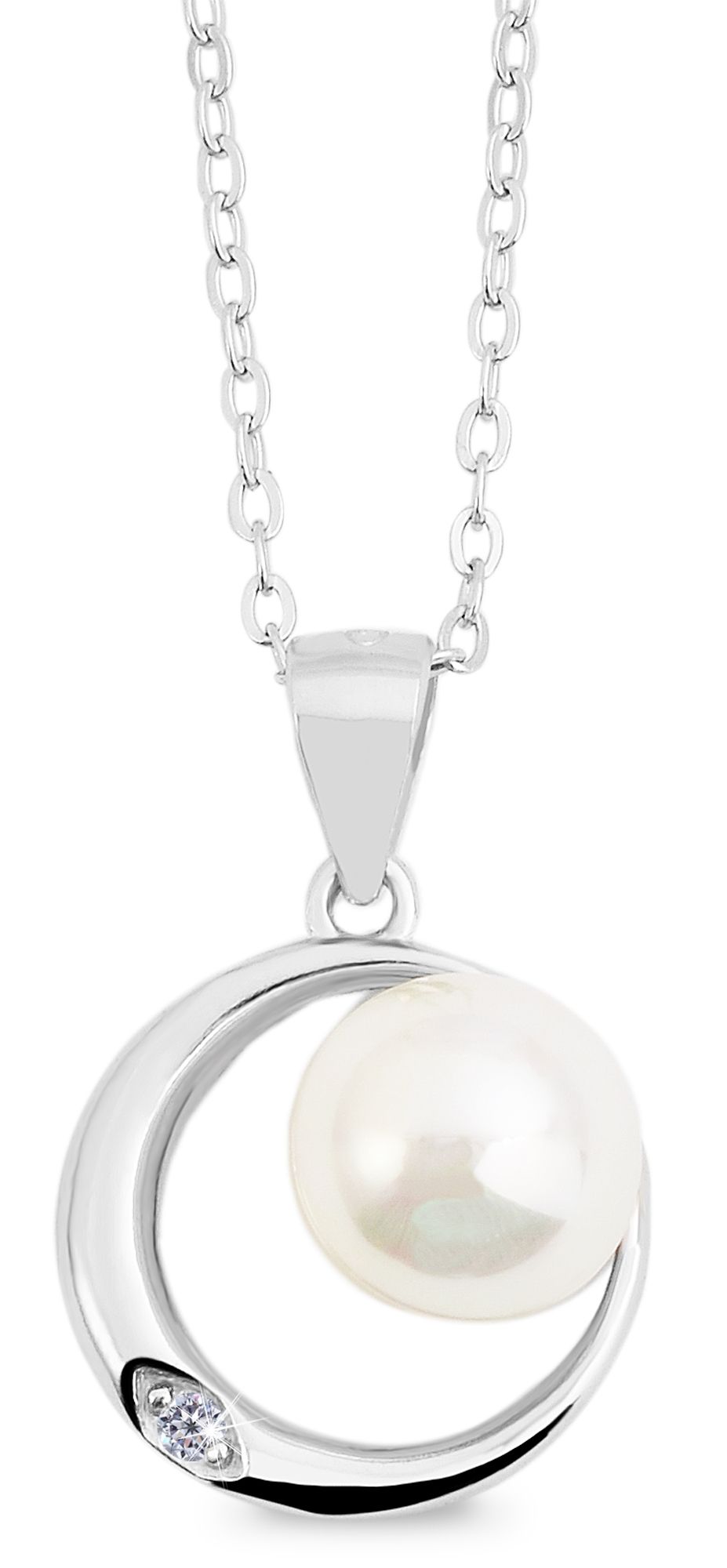 "Marit" 925/- Echt Silber Kette 43+5 cm mit Anhänger, Imitationsperle, rhodiniert