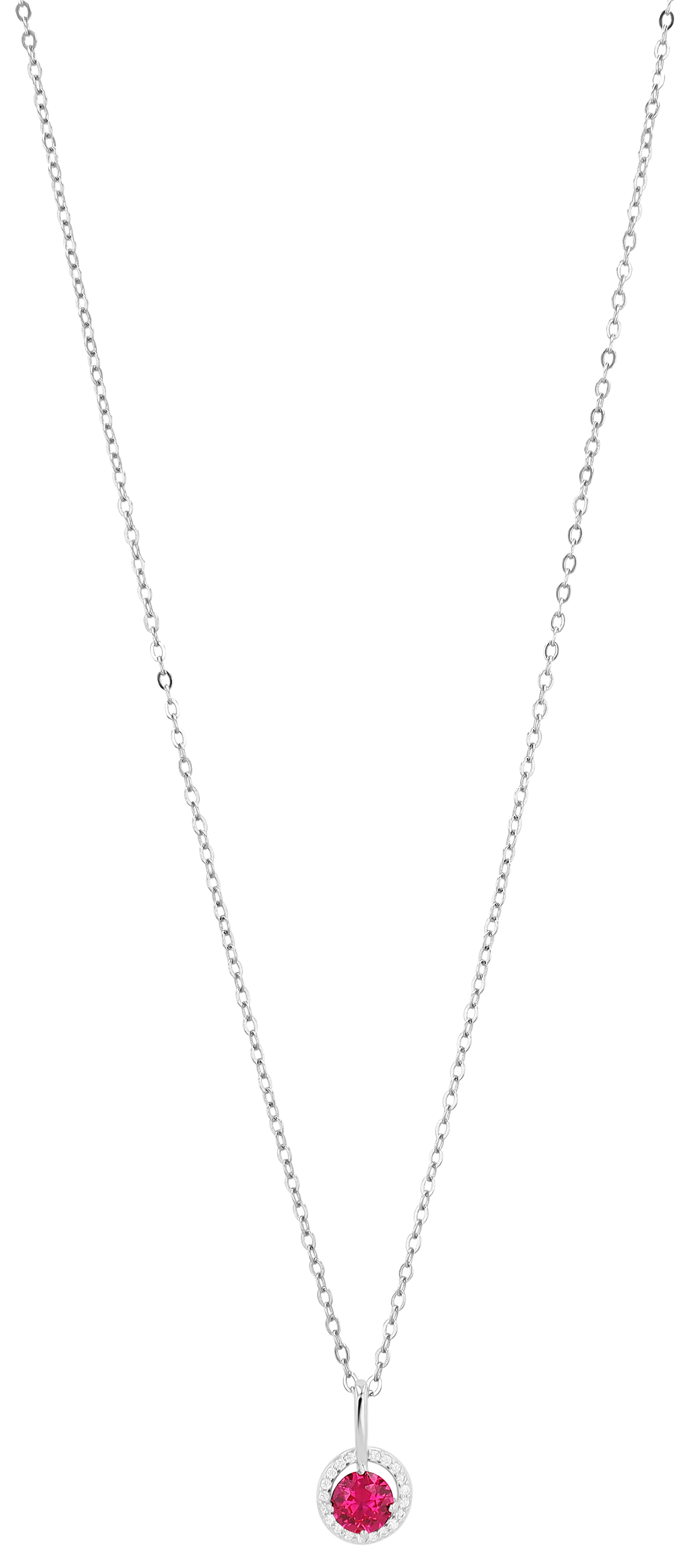 "Alesja" 925/- Echt Silber Kette mit Anhänger 42 + 3 cm, rhodiniert, roter Zirkon
