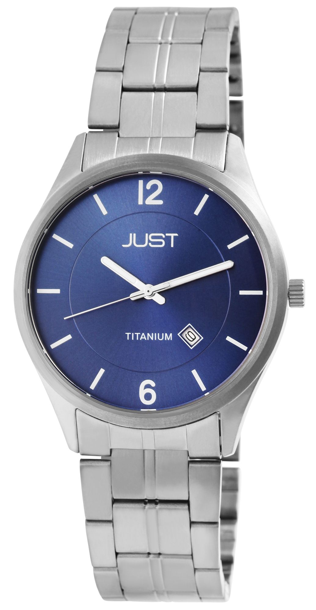 Just Herrenuhr mit Gliederarmband, Titan, 5 ATM, blaues ZB