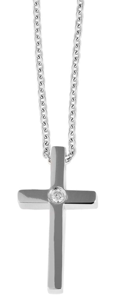 Akzent Ankerkette aus Edelstahl, Kreuzanhänger mit Similistein, silberfarben
