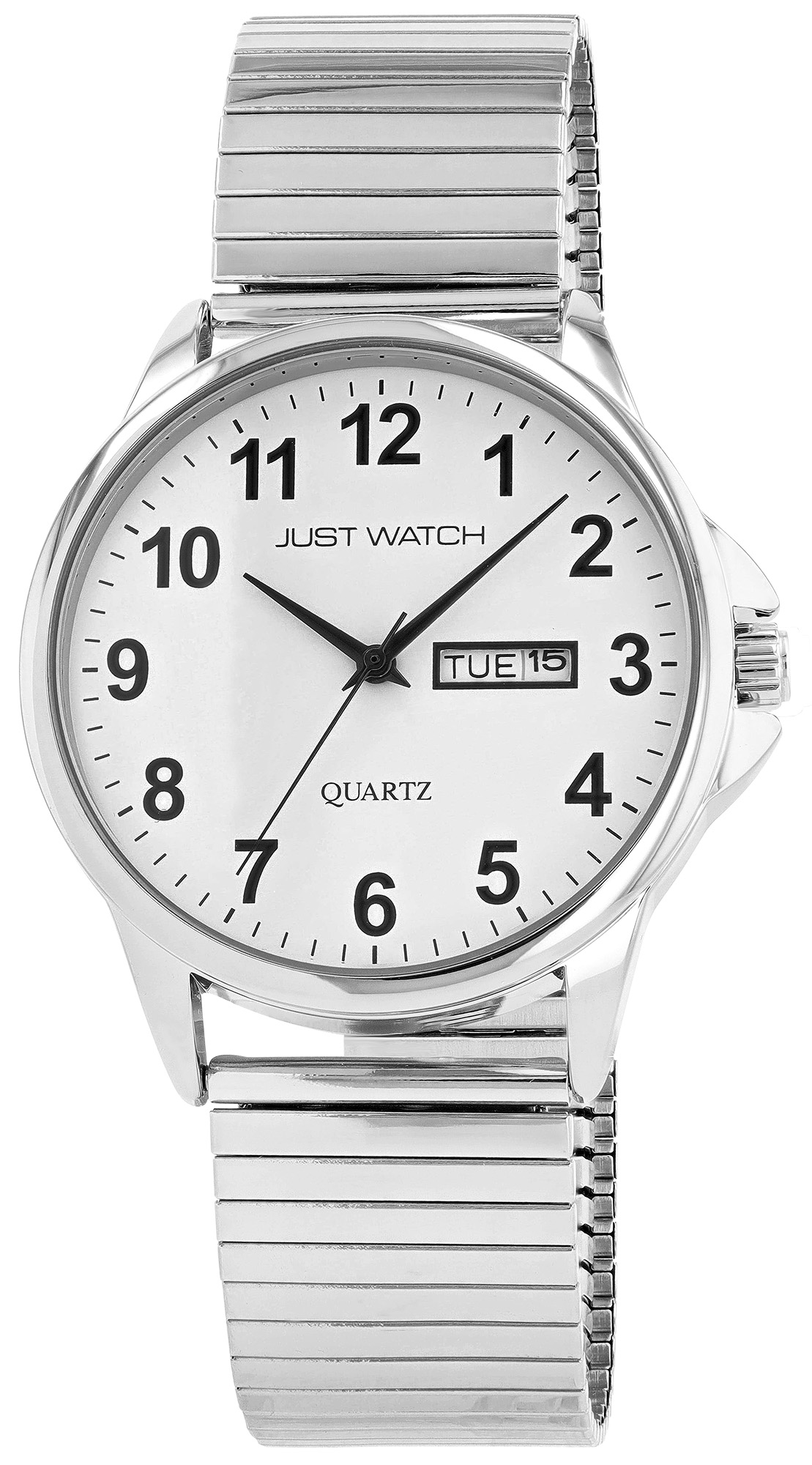 Just Watch "Bruno" Herrenuhr Ø 39 mm, Edelstahl Zugband, silberfarben/ weiß