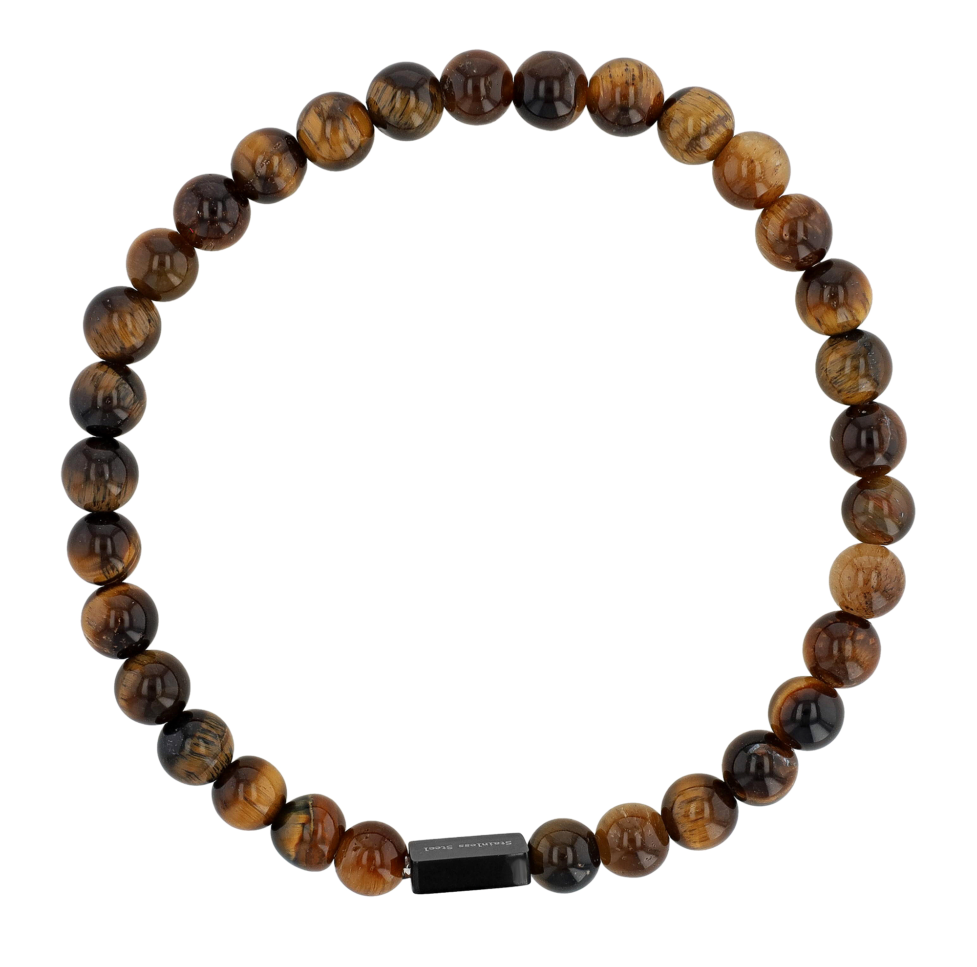 "Jareth", Kugelarmband, Tiegerauge, gravurfähiges Edelstahlelement, schwarz
