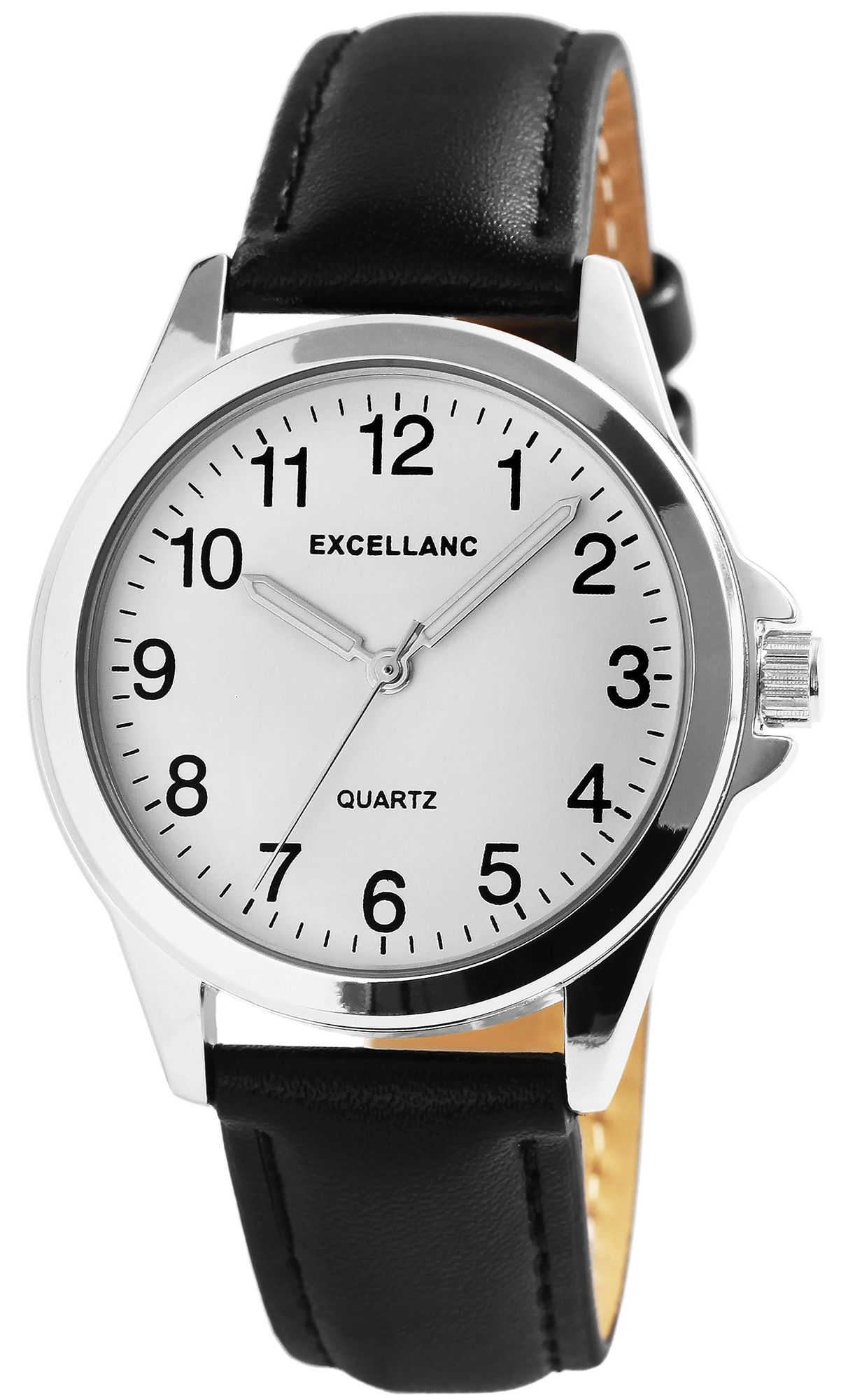 Excellanc Herrenuhr mit Band aus Lederimitat, schwarz/silberfarben, 22,5 cm