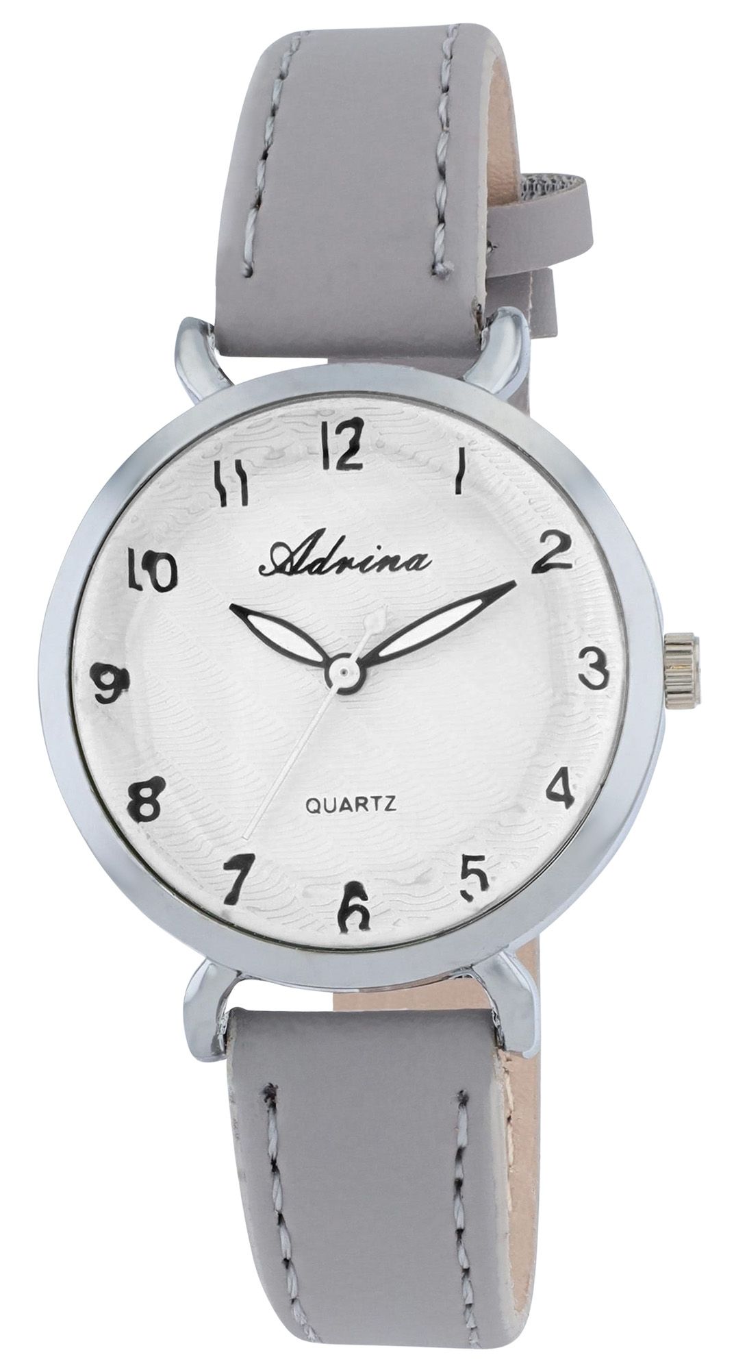 Adrina Damenuhr, Lederimitationsband, Ø 32,5 mm, grau/silberfarben