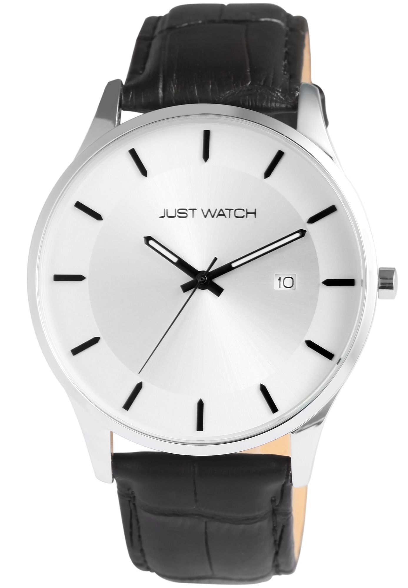 Just Watch Herrenuhr mit Echtlederarmband, Datumsanzeige, schwarz/silberfarben