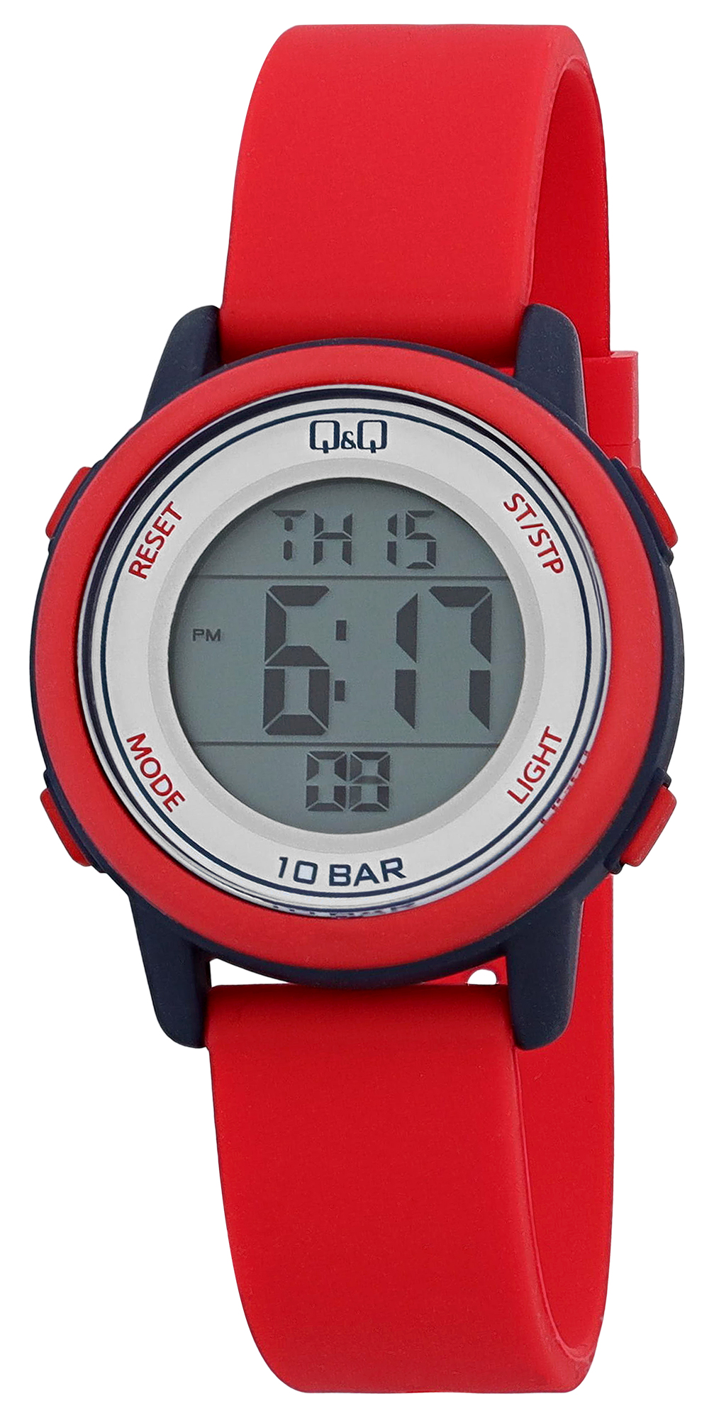 Q&Q Kinder/Jugend Digitaluhr, Kunststoff, Resinband, rot/blau, Ø 34 mm