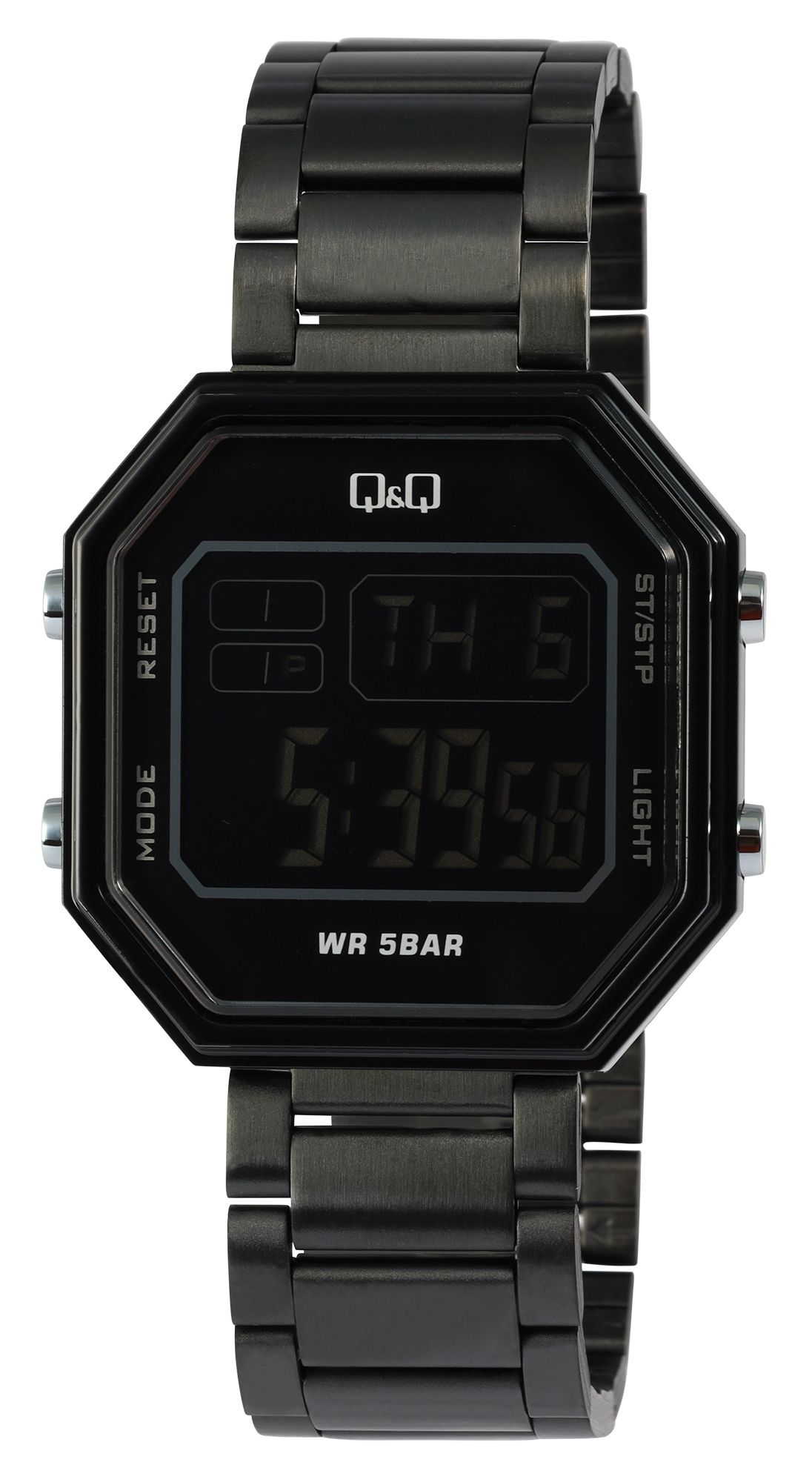 Q&Q Digitaluhr mit Gliederarmband, 5 ATM, schwarz
