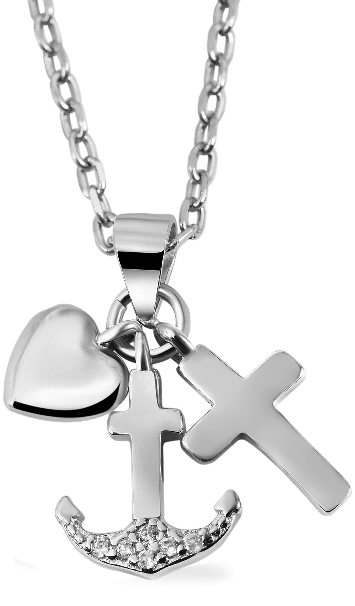 "Rami" 925/- Echt Silber Anhänger Herz, Anker, Kreuz, 925/rhodiniert (ohne Kette)