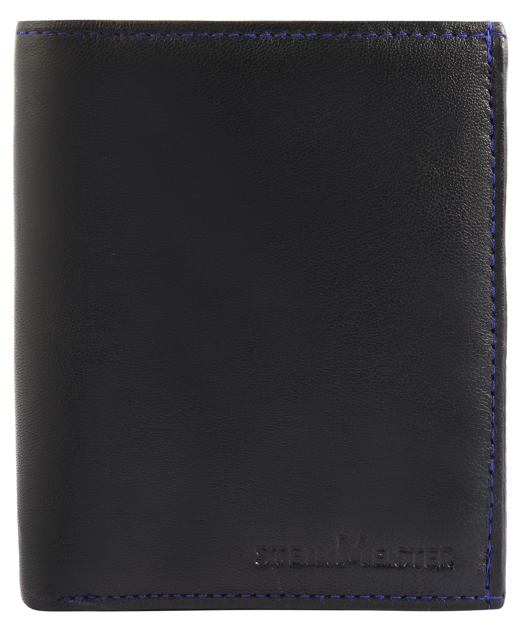 Steinmeister Herrengeldbörse aus Echtleder, Hochformat, schwarz/blau