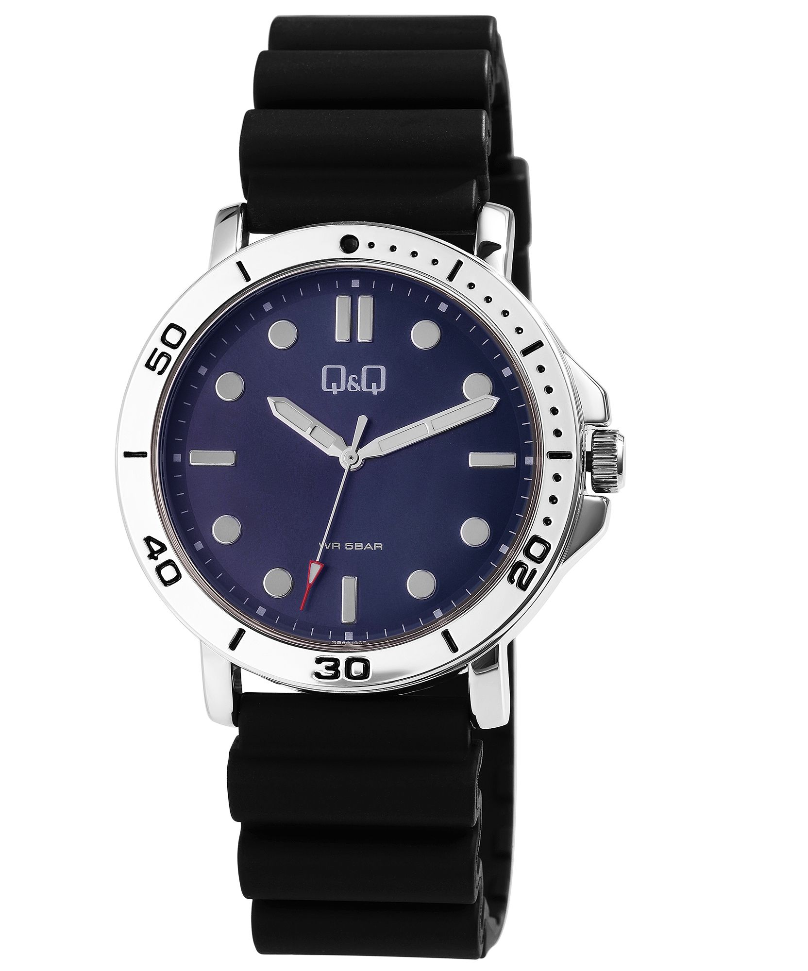 Q&Q Herrenuhr mit Silikonarmband, 5 bar, schwarz/blaues ZB