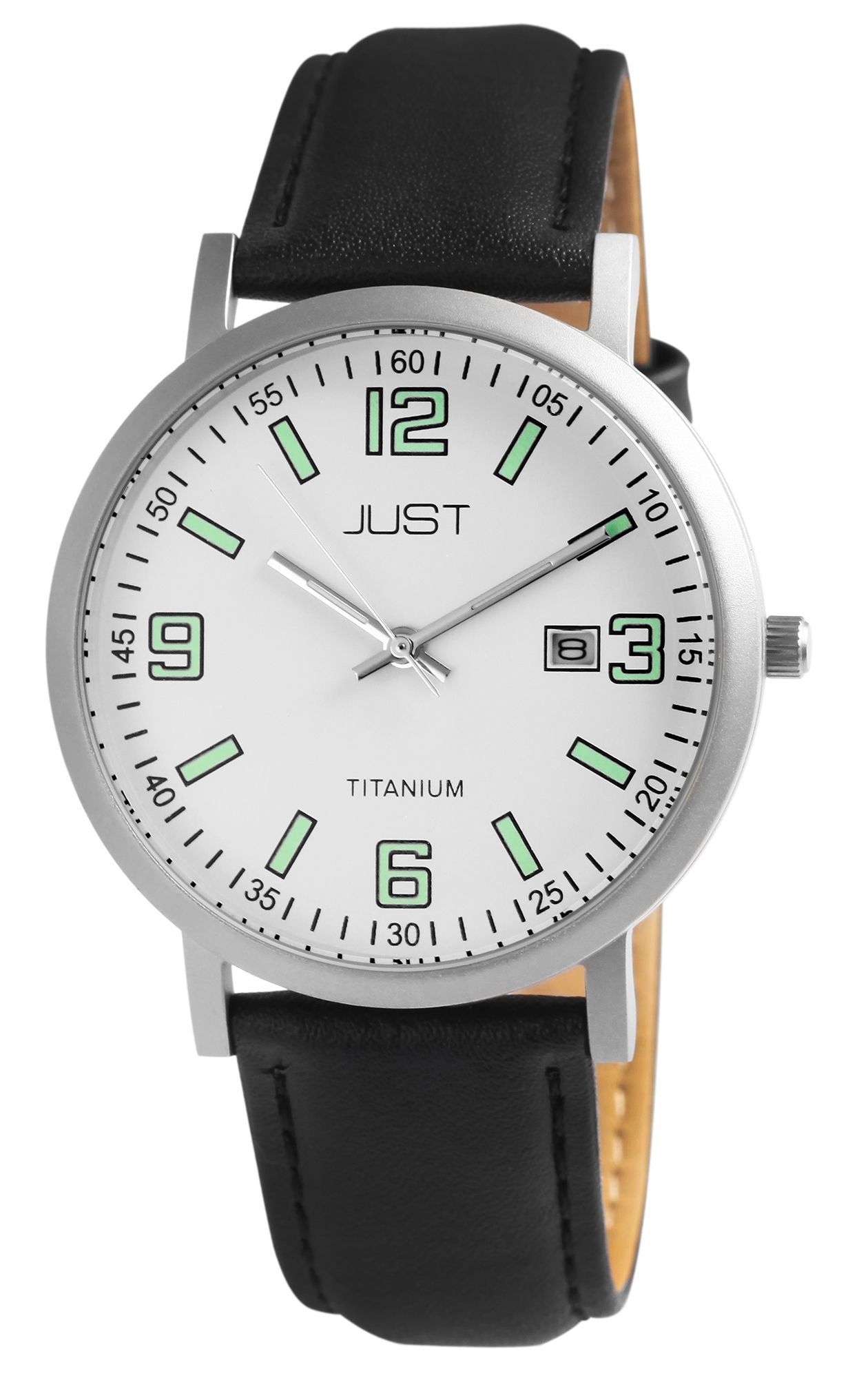 Just Titan Herrenuhr Echtlederband weiß
