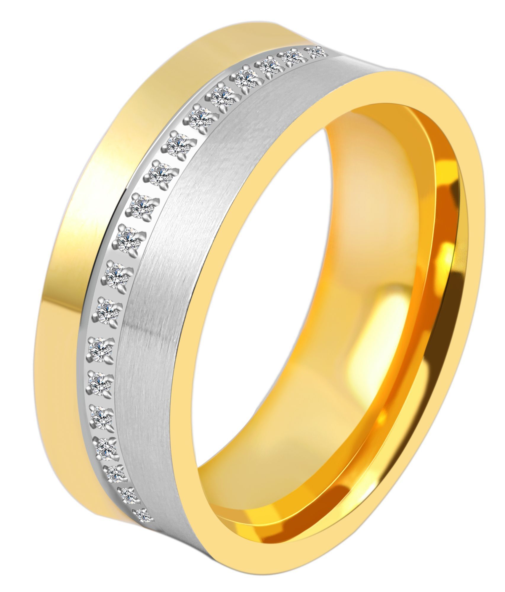 Damen Edelstahl Partnerring mit Steinchen, Gr. 52