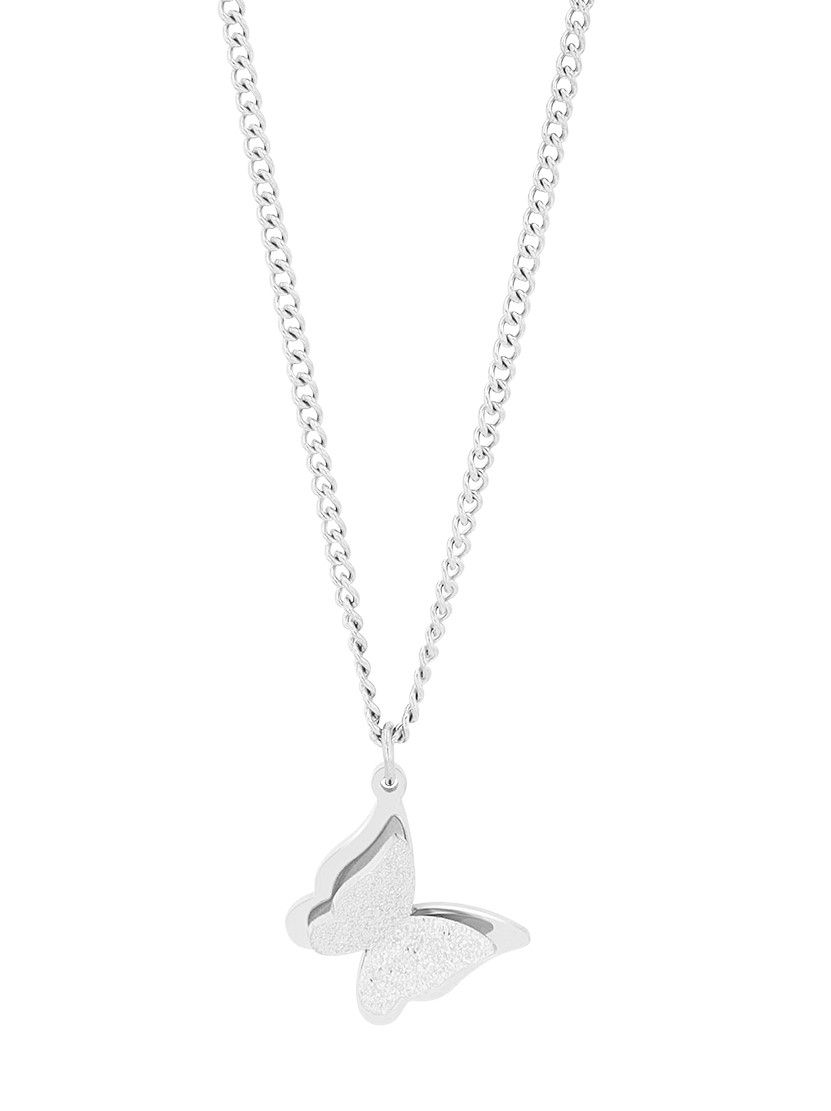 "Nilo"Edelstahl Kette mit Anhänger- Schmetterling, 43 cm + 5 cm, silberfarben
