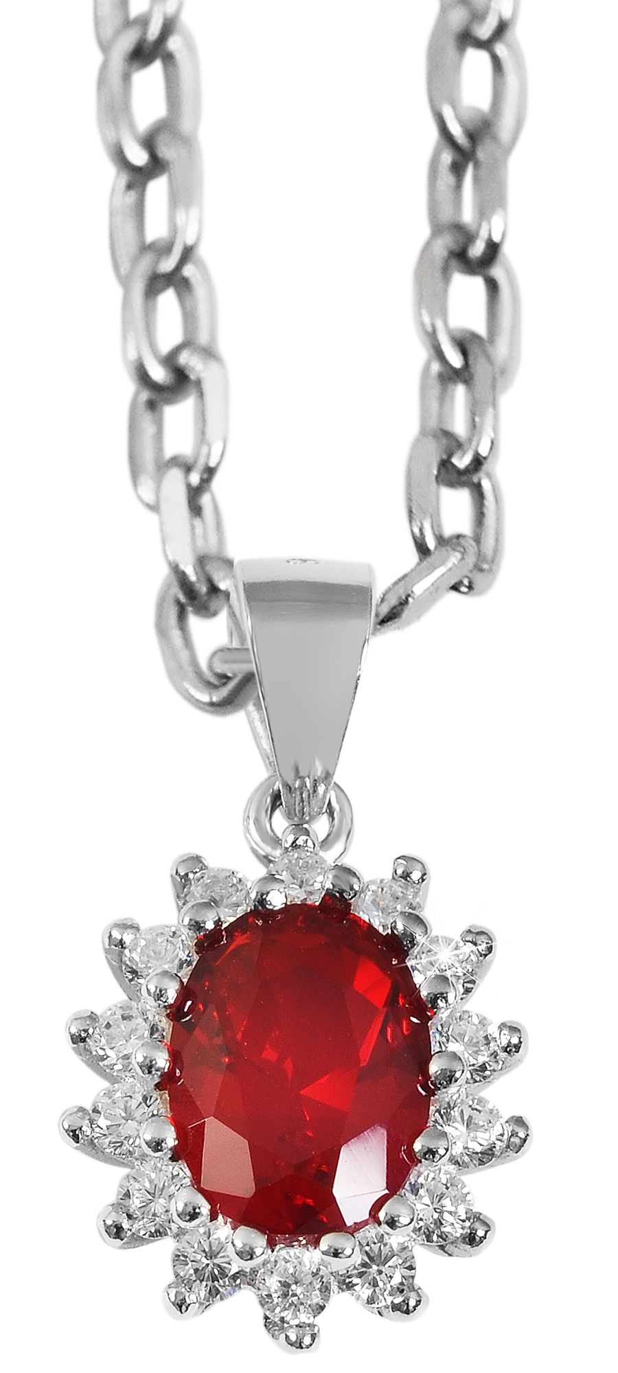 "Divna" 925/- Echt Silber Anhänger ohne Kette, weiß/roter Zirkoniabesatz, 925/rhodinert