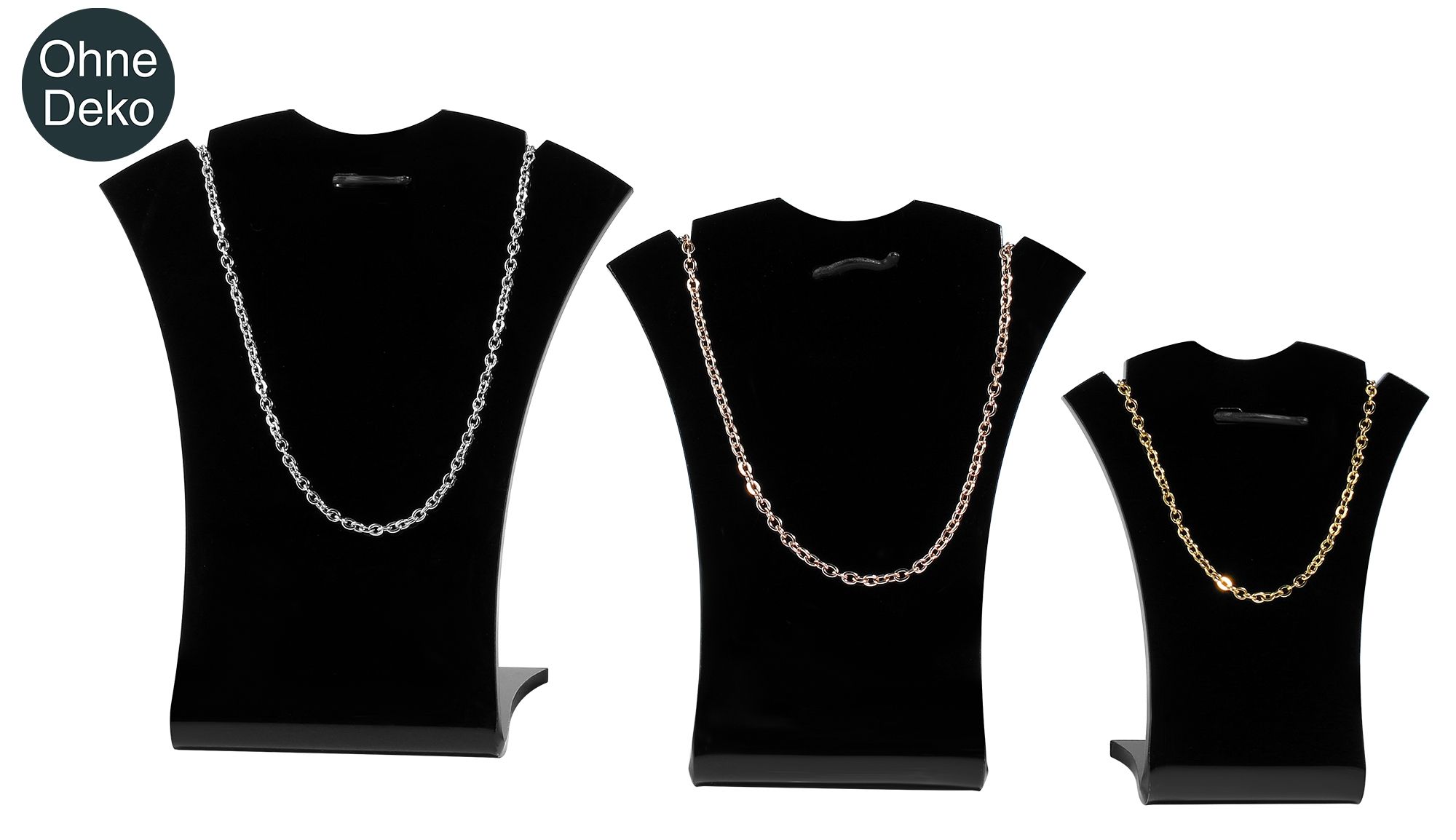Acryl Aufsteller für Ketten (Dekoserie Glossy), 3er Set , schwarz
