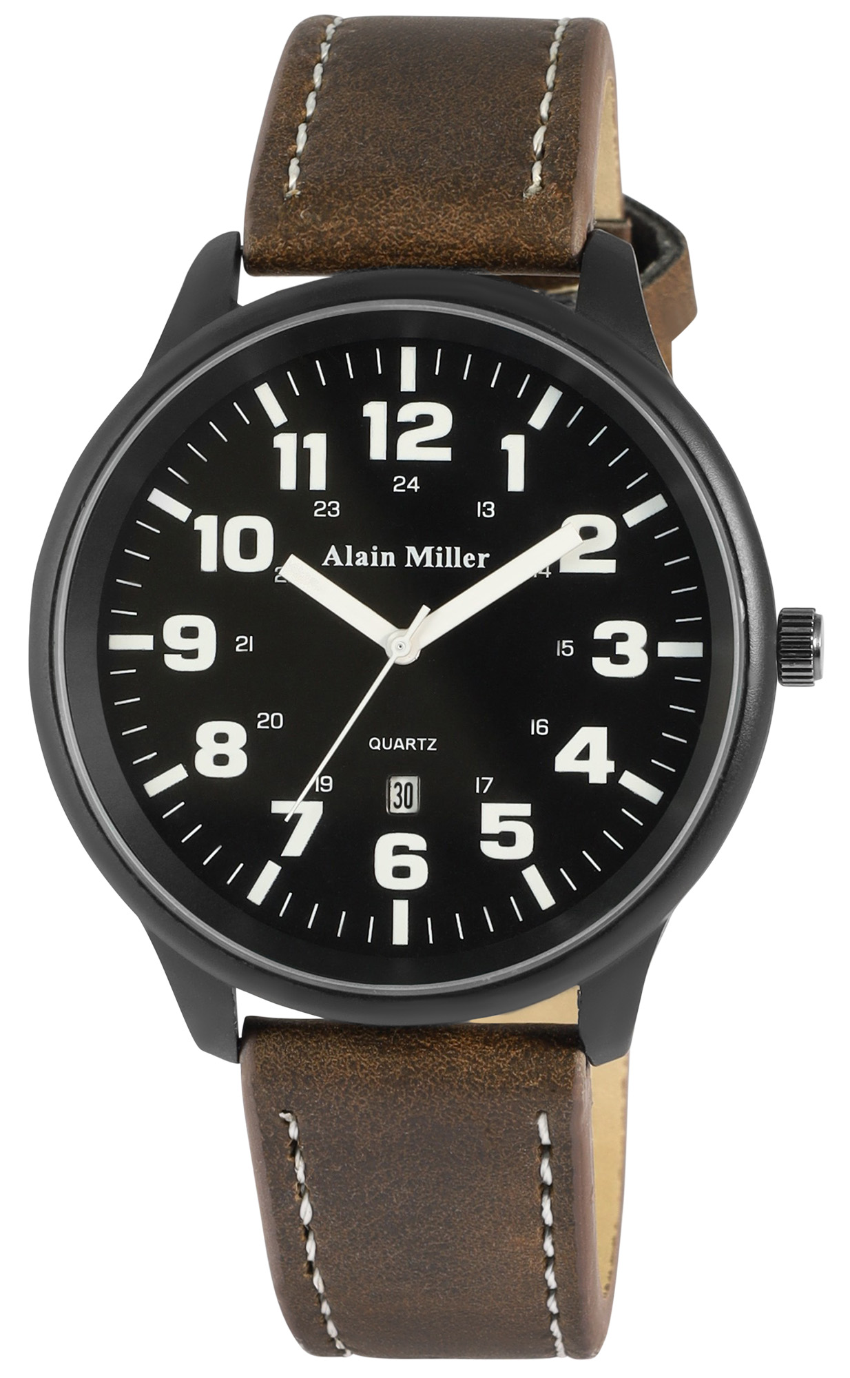 Alain Miller Herrenuhr mit Lederimitationsband, dunkelbraun