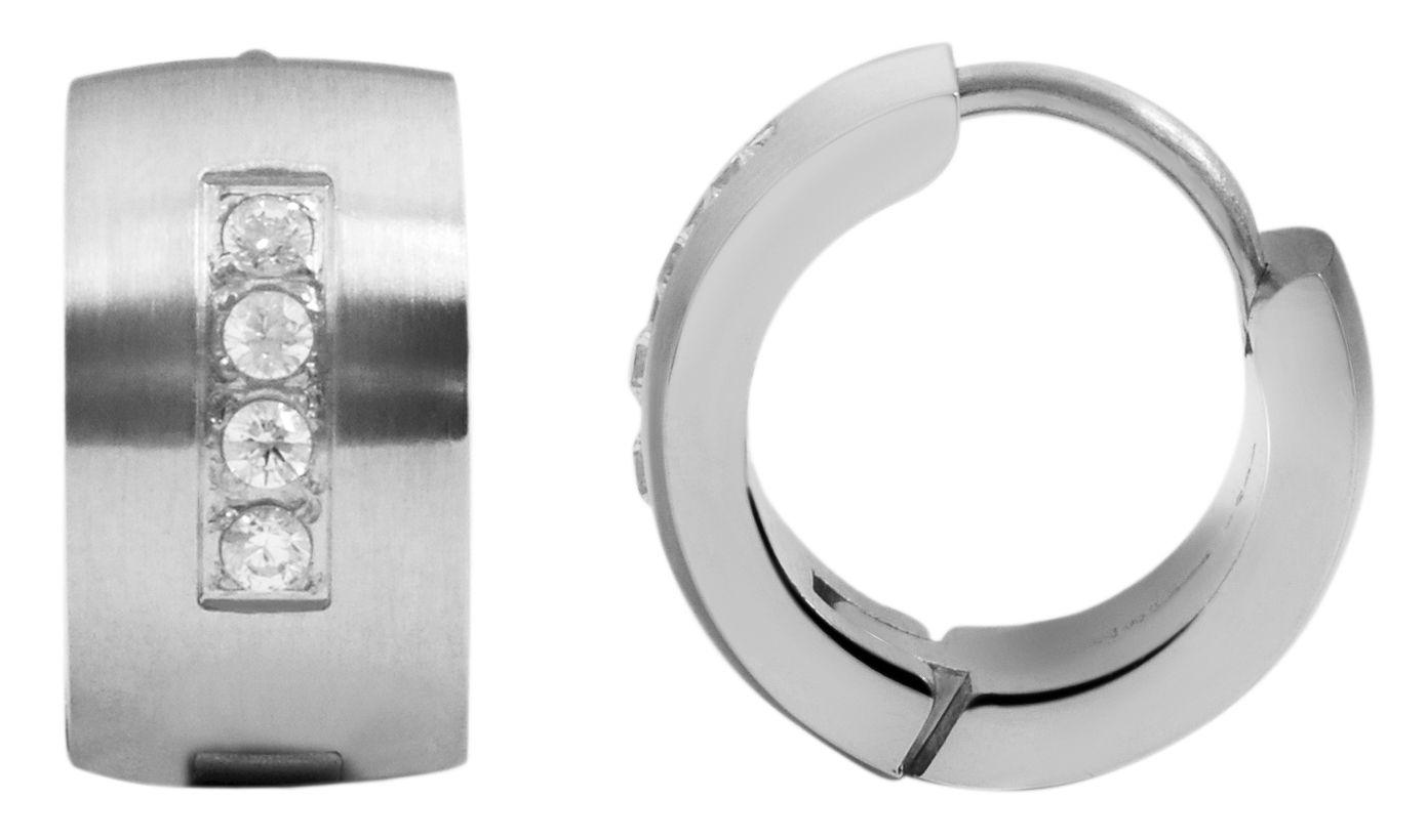 Akzent Edelstahl Klapp-Creolen, Simili besetzt, silberfarbig, matt