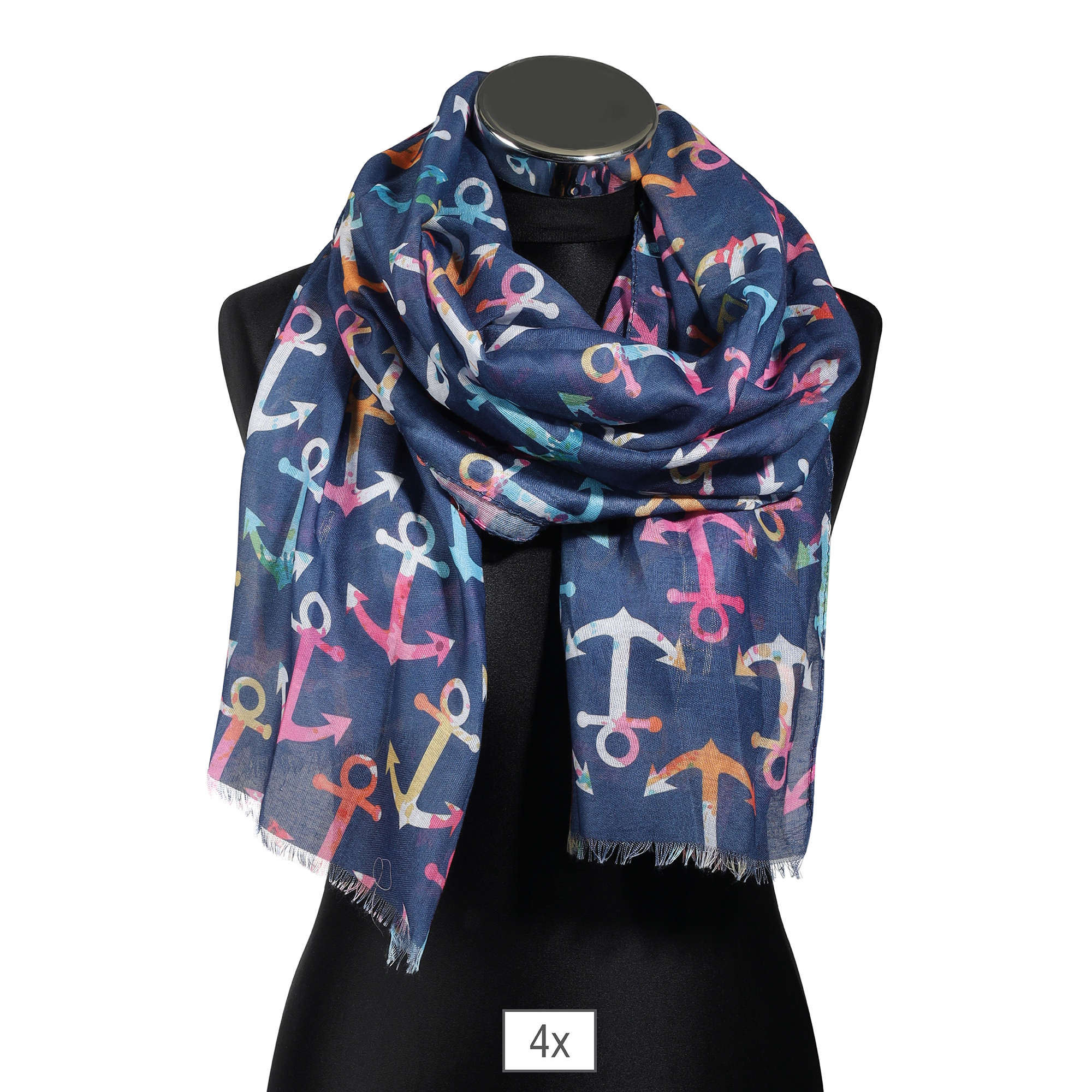 Schalpaket , blau/ bunte Anker, 80 x 180 cm, 100% Viskose, VE 4