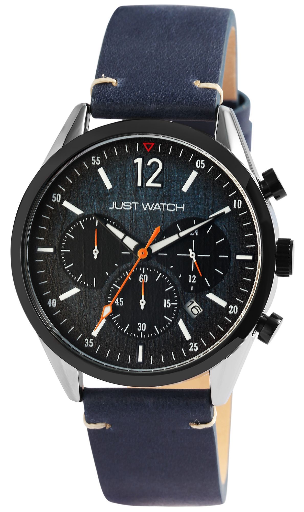 Just Watch Herrenchronograph "Theodor" mit Echtlederarmband, dunkelblau/silberfarben
