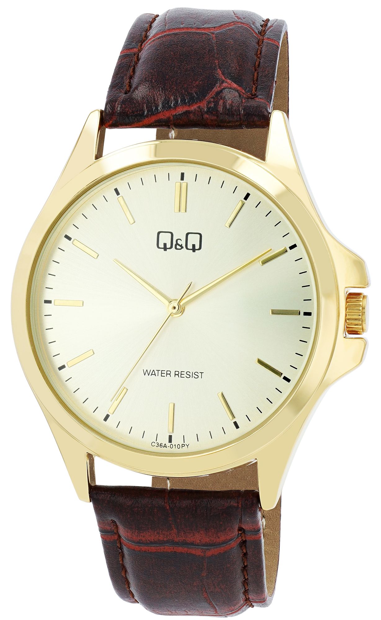 Q&Q Herrenuhr, Lederimitationsband, Ø 40 mm, braun/goldfarben