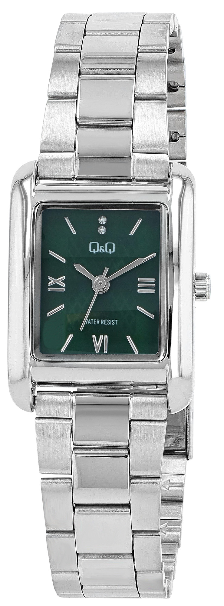 Q&Q Damenuhr (rechteckiges Gehäuse 30 × 22 mm), Edelstahlband, silberfarben