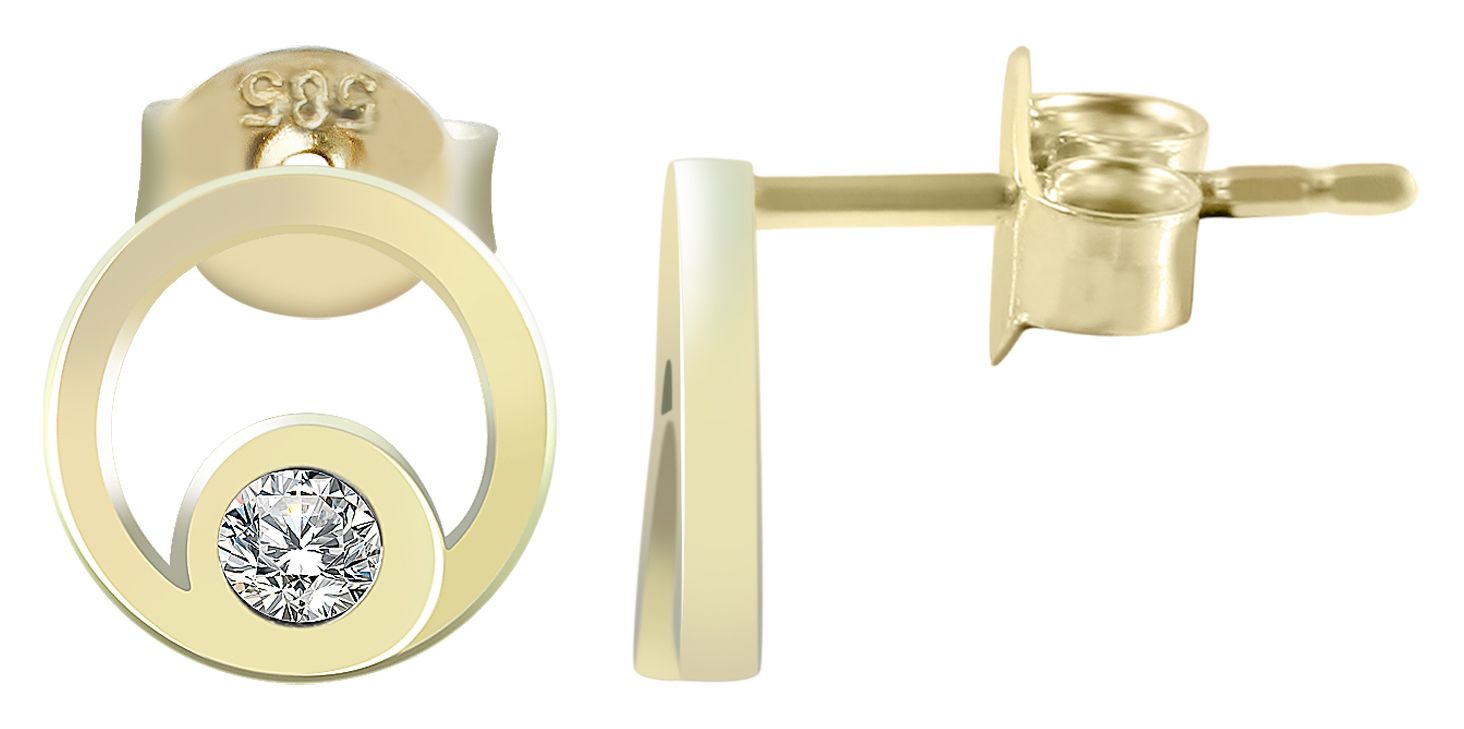 585/- Gold "Angelie" Ohrstecker, Zirkoniabesatz, 14 Karat, Gelbgold